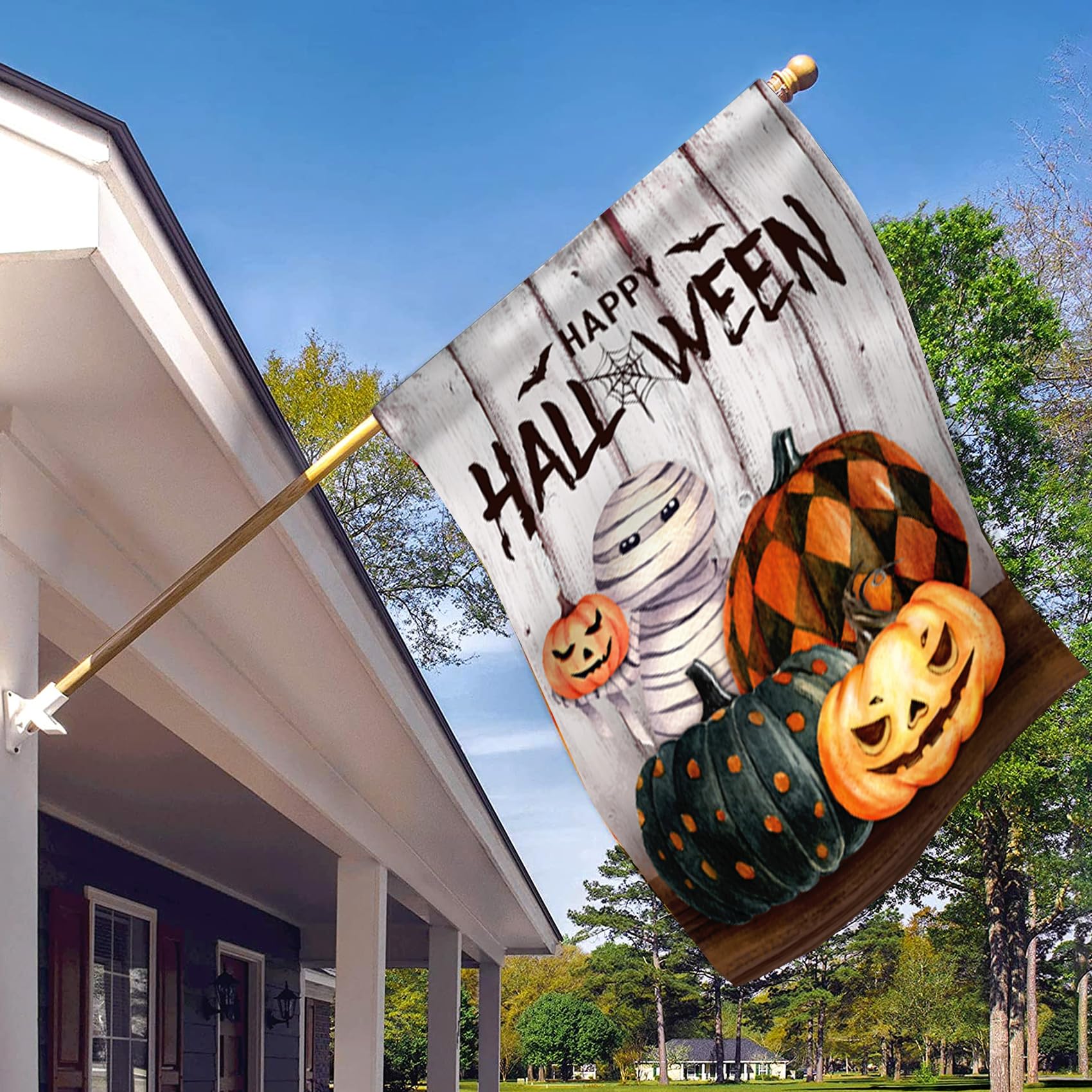 Morigins Happy Halloween Gartenflagge – Doppelseitig, 71x102 Cm, Schwarz Mit Kürbissen & Süßigkeiten