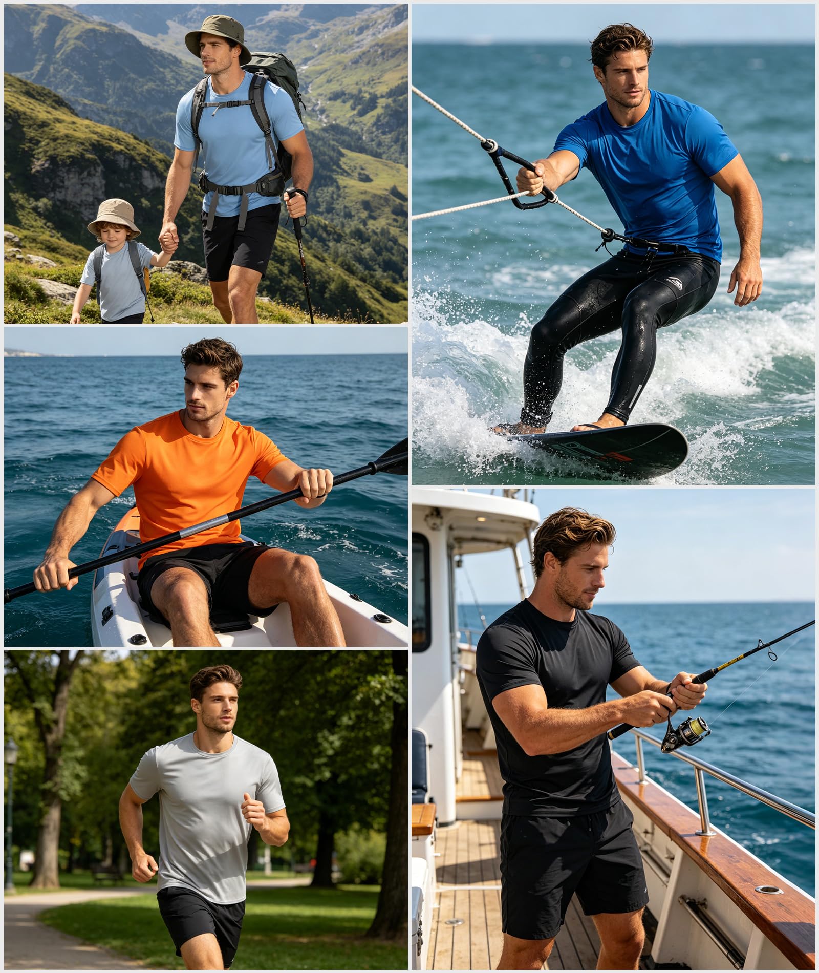 ZITY Rashguard UPF 50+ Manga Corta Hombre Deportes Acuáticos Secado Rápido Transpirable
