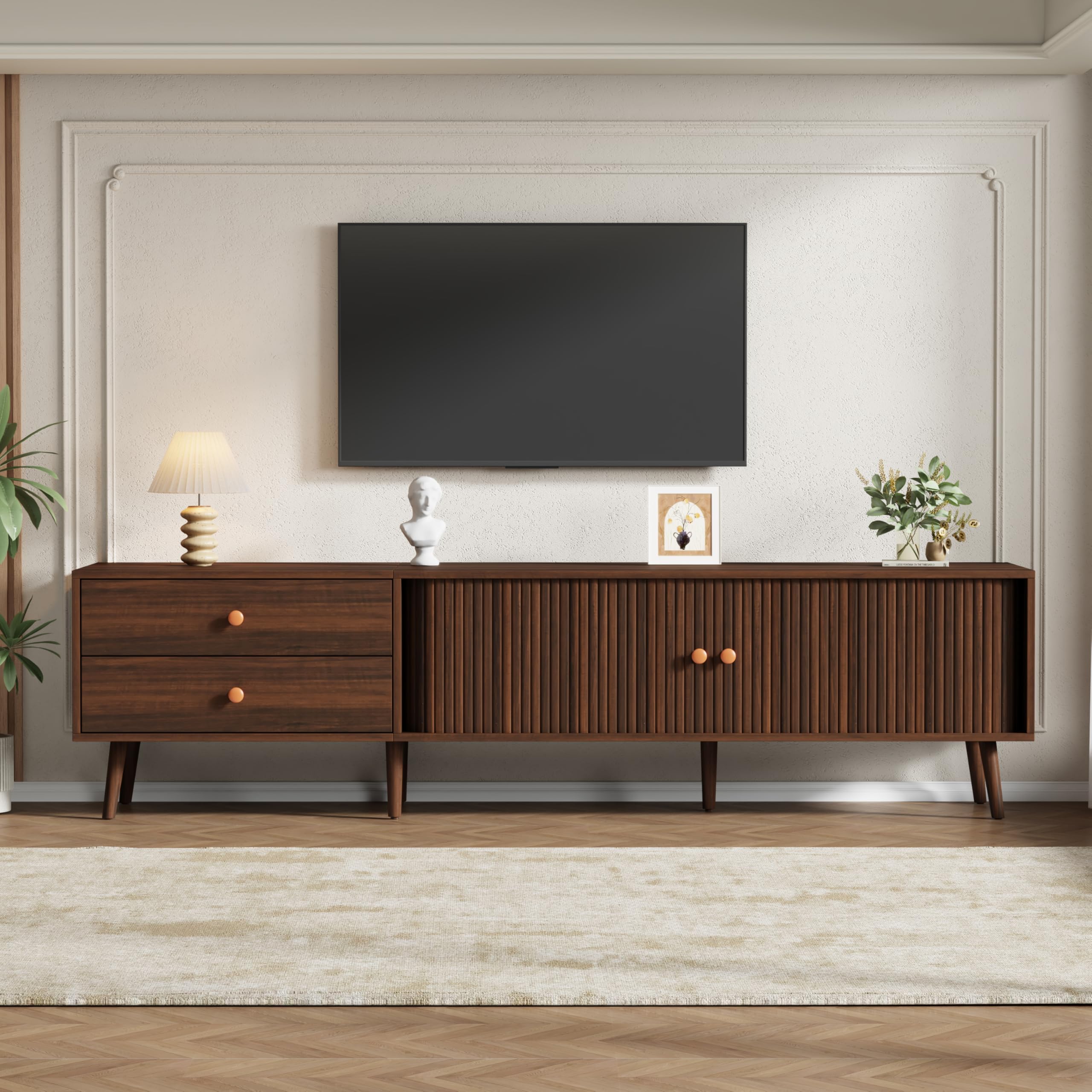 FAVSH 180cm TV Stand for Tvs up to 75",Entertainment Center with 2 Roller Shutter and 2 Drawers,TV Media Console W/Leg & Cable Management for Living Room,Walnut