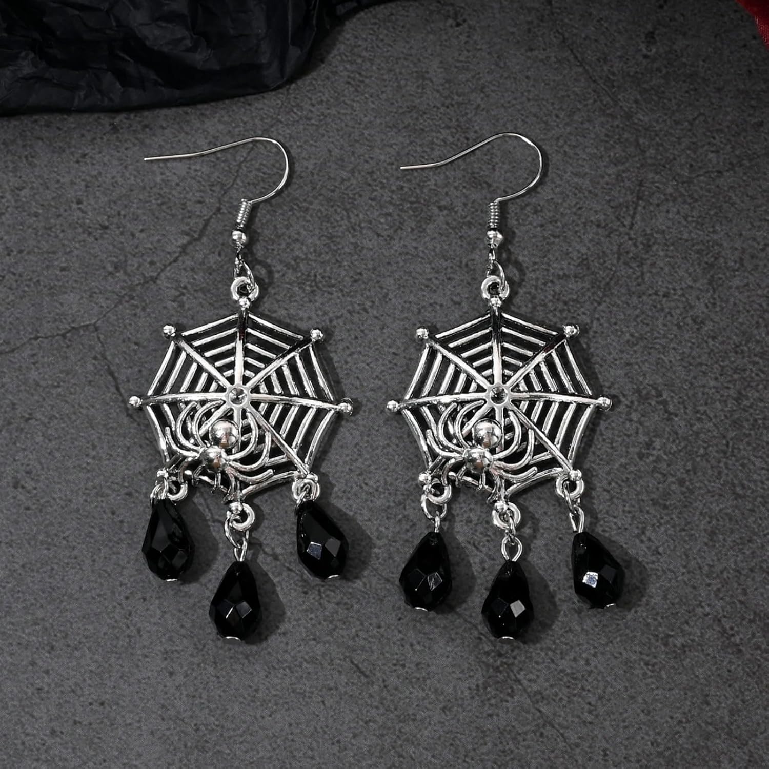 Gothic Spider Web Earrings for Women Vintage Cross Water Drop Dangle Earrings Silver Spider Colourful Crystal Earrings Victoria Halloween Costume - Image 4