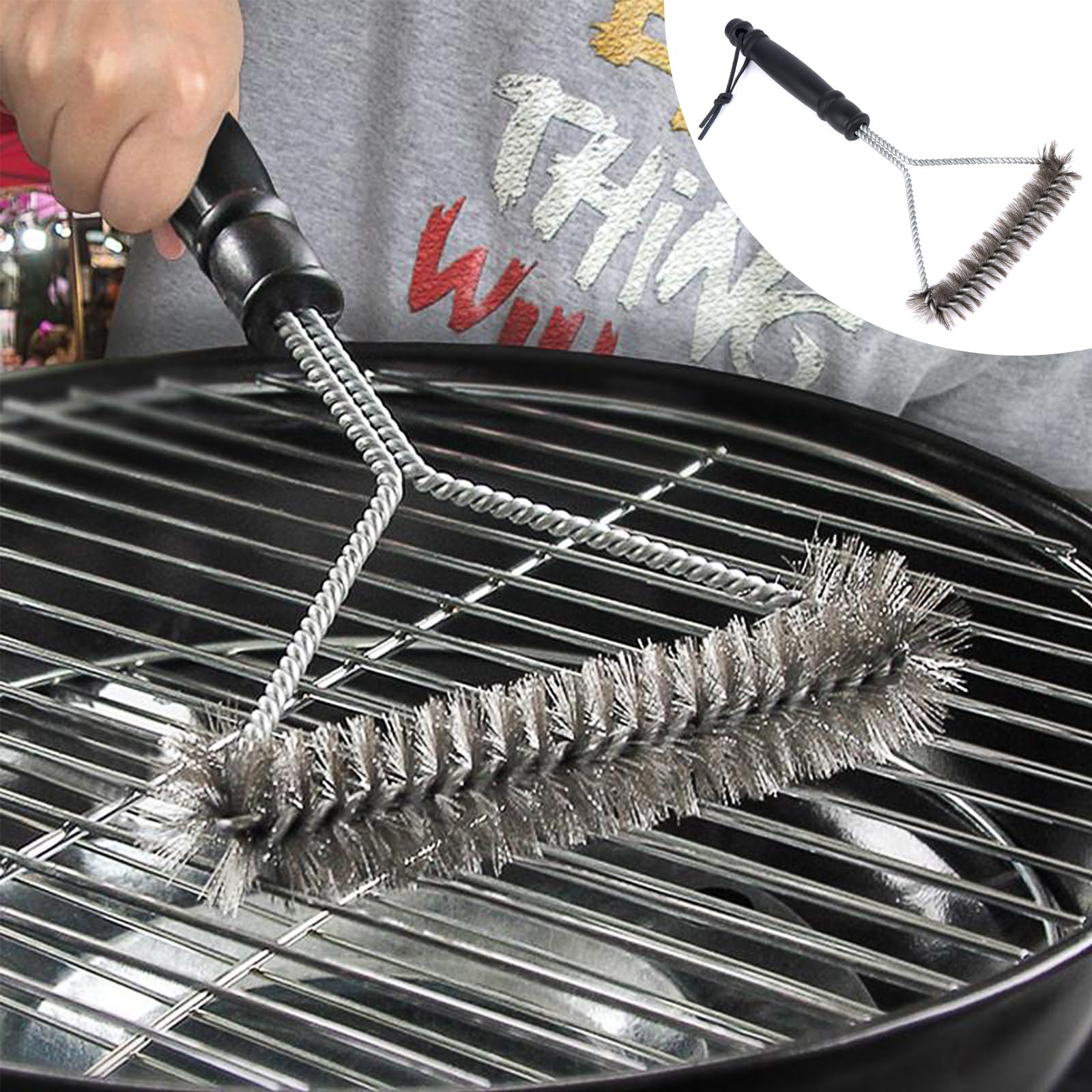 Monkery Spazzola Per Barbecue 3 Artigli In Acciaio Inox - Manico 18 Pollici Con Cinghia - Pulizia Griglie Carbone E Gas