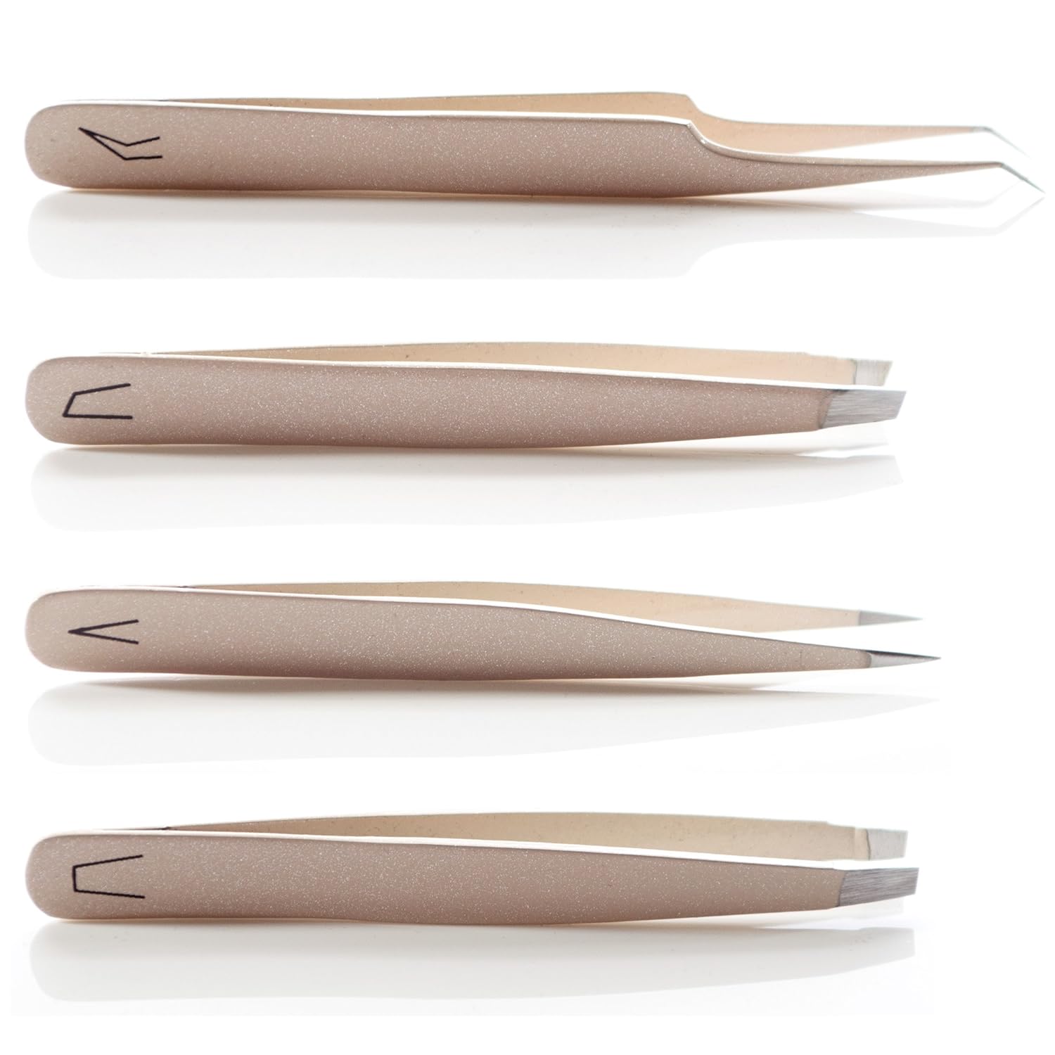 Champagne Tweezers Professional Tweezer Set 4 Tweezers + Case