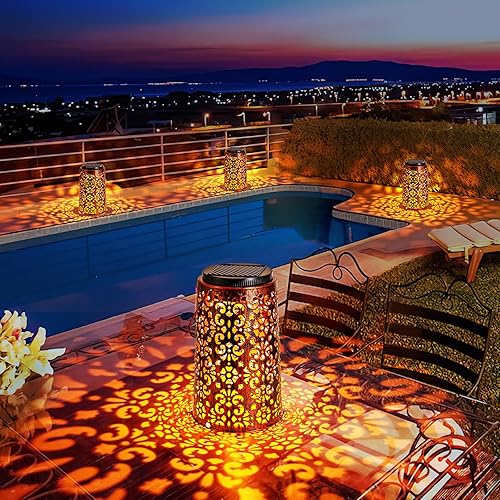 Miniatura 1 de Faroles solares impermeables para exteriores paquete de 4 luces solares colgantes al aire libre linterna de metal decorativa para decoración de