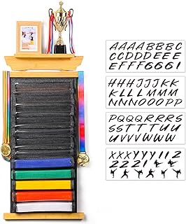Tilhumt 10/12 Belts Felt Karate Belt Display Rack with Photo Shelf, Martial Arts Belt Display Rack with Stickers, Taekwondo Belt Display for Kids and Adults Gifts