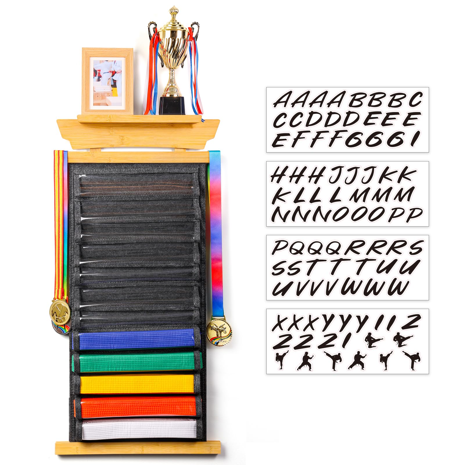 Accessoire Karaté Décoration Tilhumt Présentoir à Ceintures De Karaté Bambou - Support 8 Ceintures Avec Porte-Médailles Organisateur Ceinture Karaté