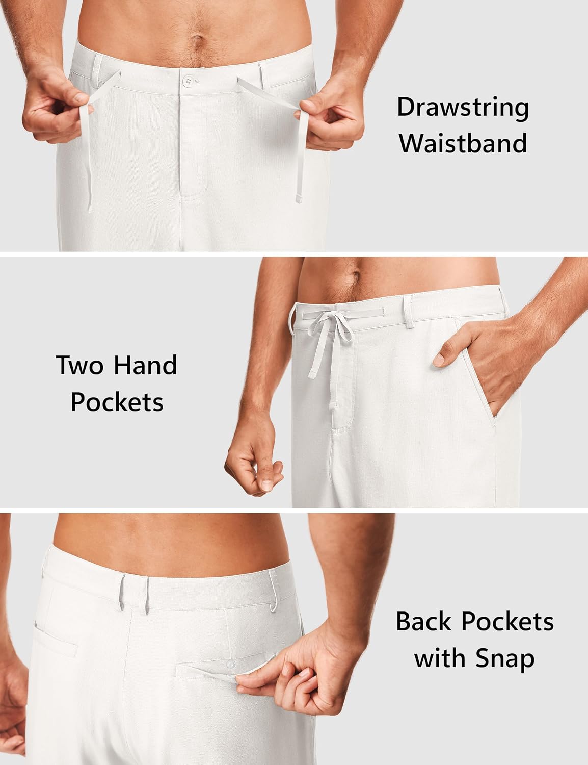 ISEEGZ 30" Men's Linen Pants Casual Dress Pants Drawstring Lightweight Business Trousers with 4 Pockets Beach Summer