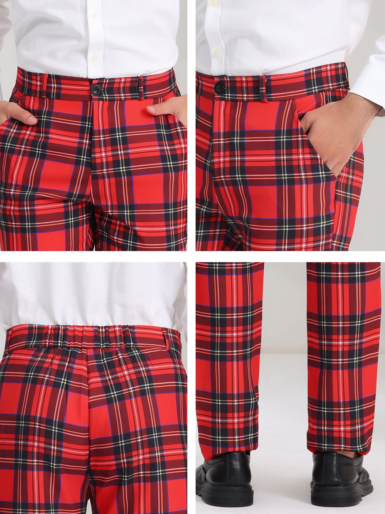 Lars Amadeus Pantalones de Vestir a Cuadros para Hombre Pantalones de Negocios con Frente Plano Pantalones de Traje a Cuadros