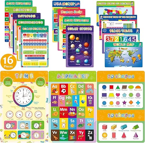 16 piezas de carteles educativos para escuela primaria, secundaria, aula, enseñar decoración de escuela en casa 1, 2, 3, 4 y 5 grado para