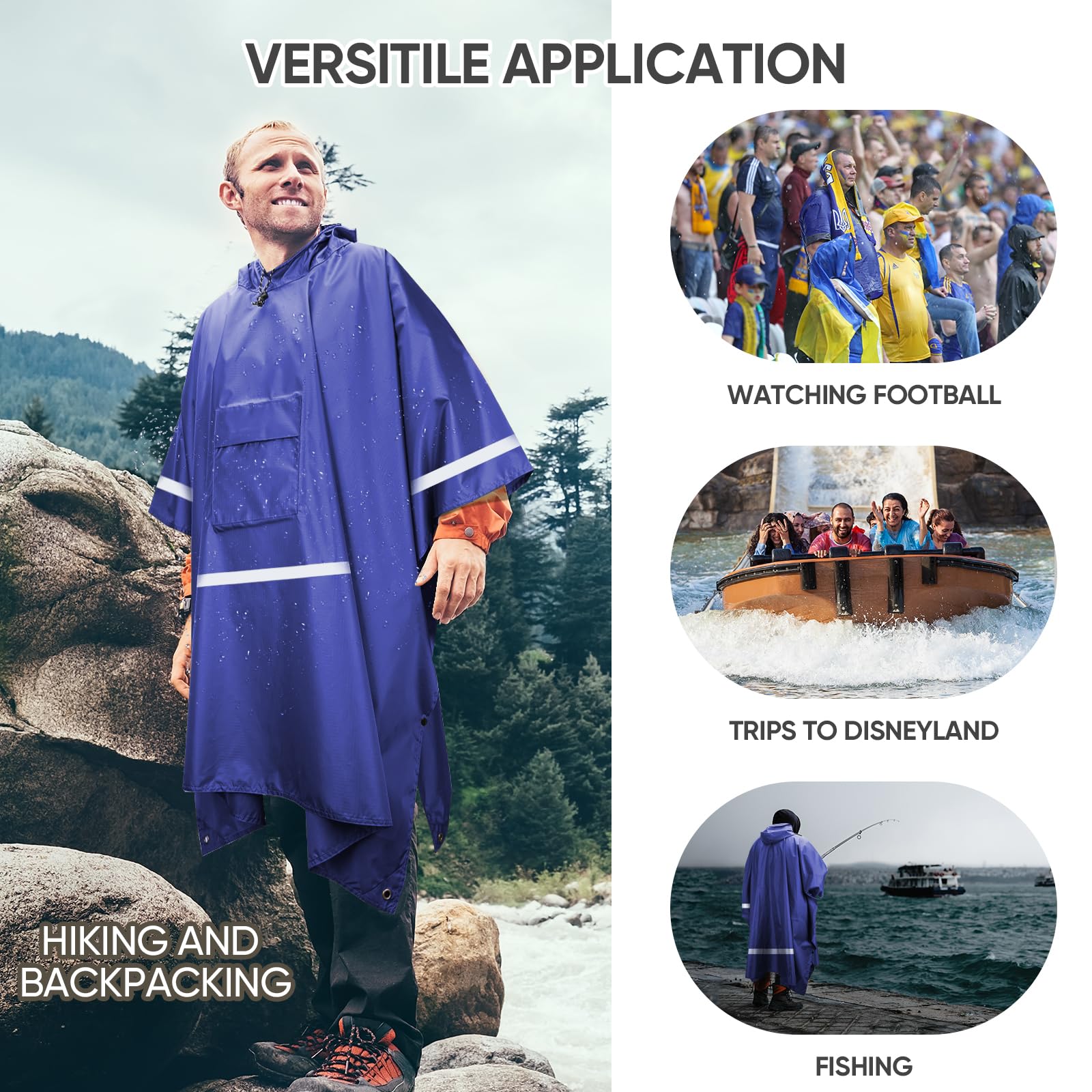 PTEROMY Poncho de lluvia con capucha para adultos con bolsillo, impermeable, ligero, unisex, para senderismo, camping, emergencia