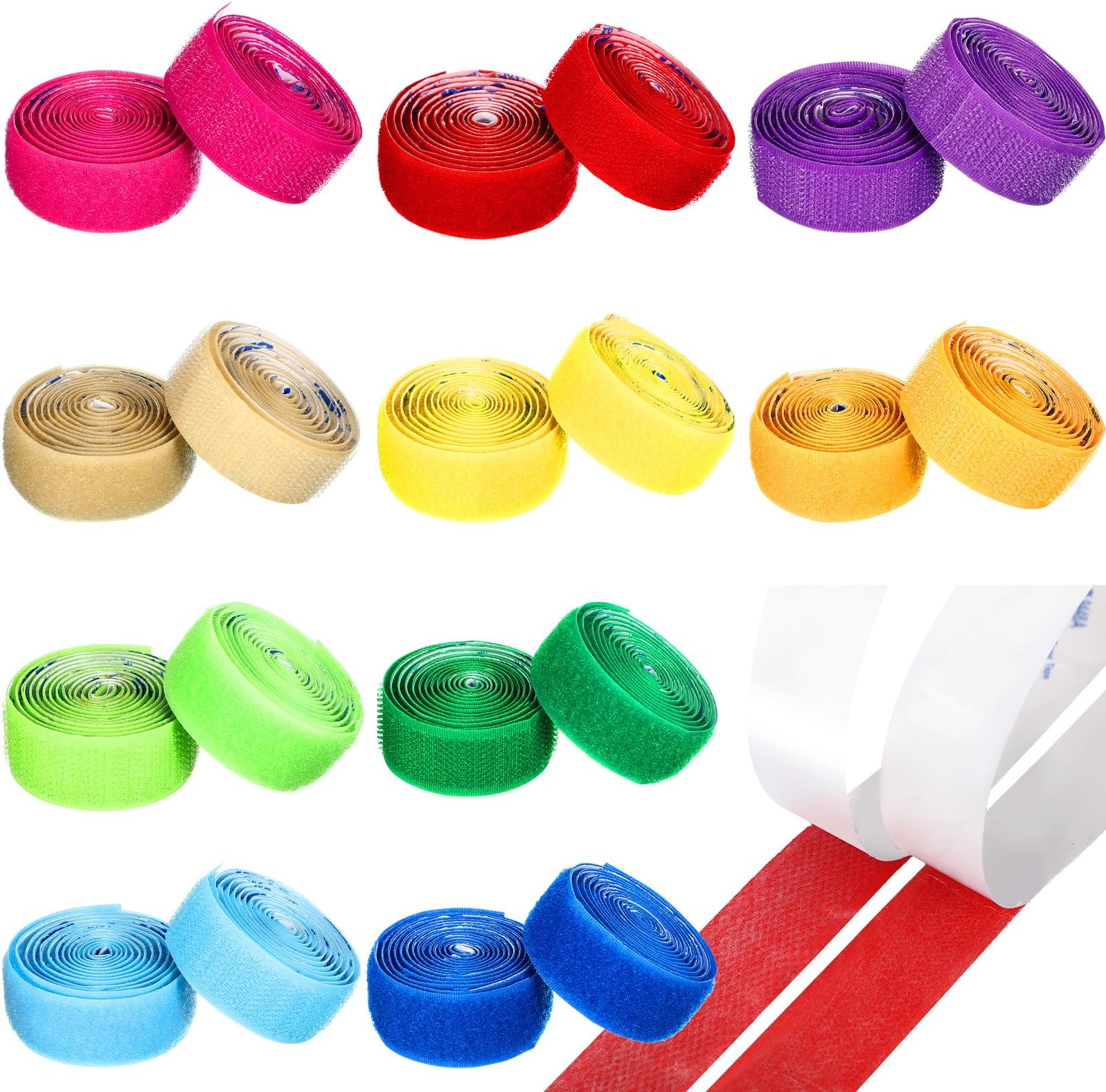 Suncalla 20 Yard Self Adhesive Sew on Hook and Loop Tape Sticky Fastener Nylon Fabric Tape for DIY Craft Interlocking Sewing Fasteners, 3/4''Wide, 10 Colors