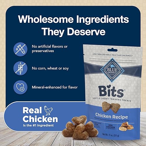 Miniatura 7 de Blue Buffalo Blue Bits Natural Soft Moist Training - Recompensas para perros, recetas de carne de res, salmón, pavo y pollo, paquete variado de 4