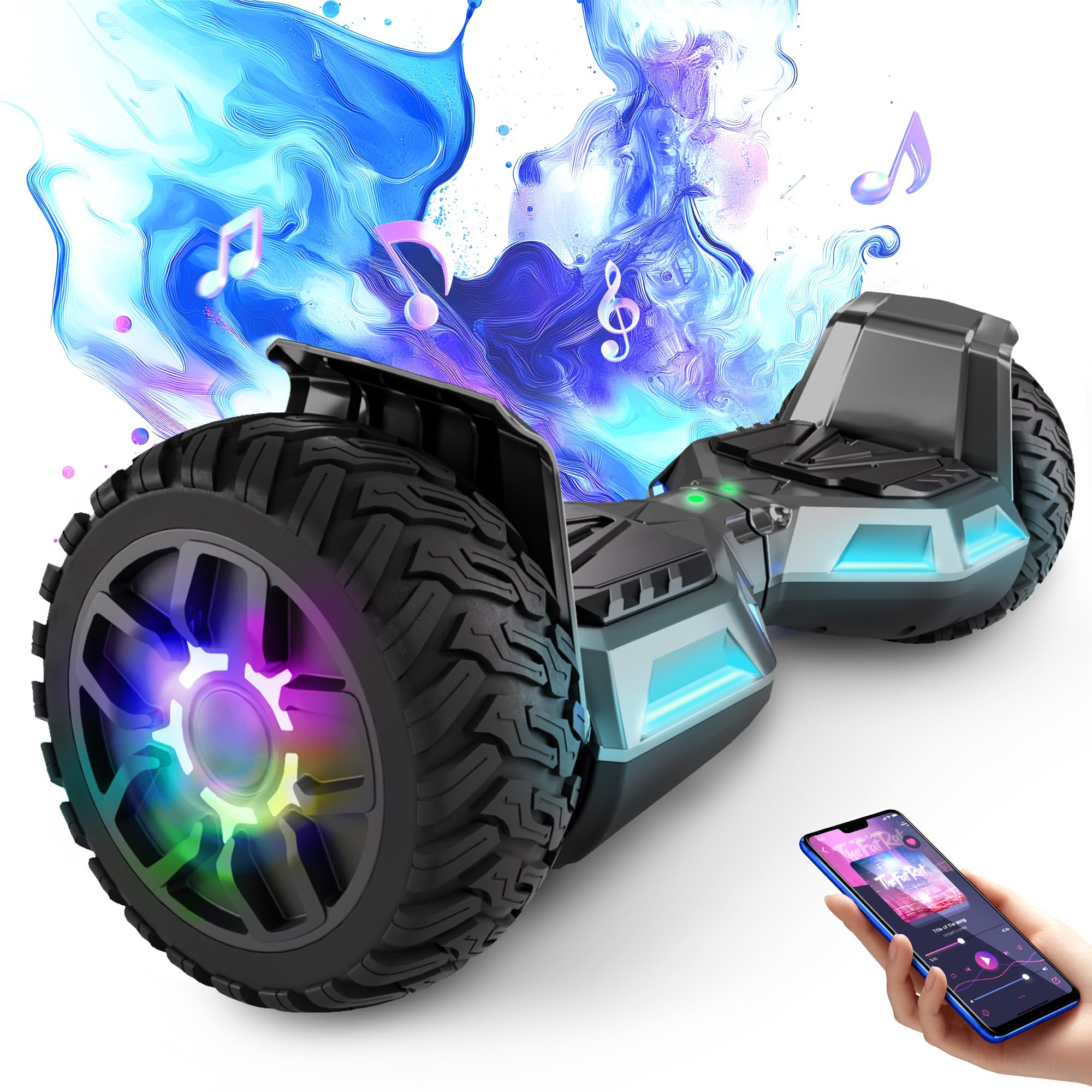 8.5 Inch Hummer Off Road Hoverboard, with Bluetooth and LED Light, Powerful Motor, Suitable for Adults and Children, Gun