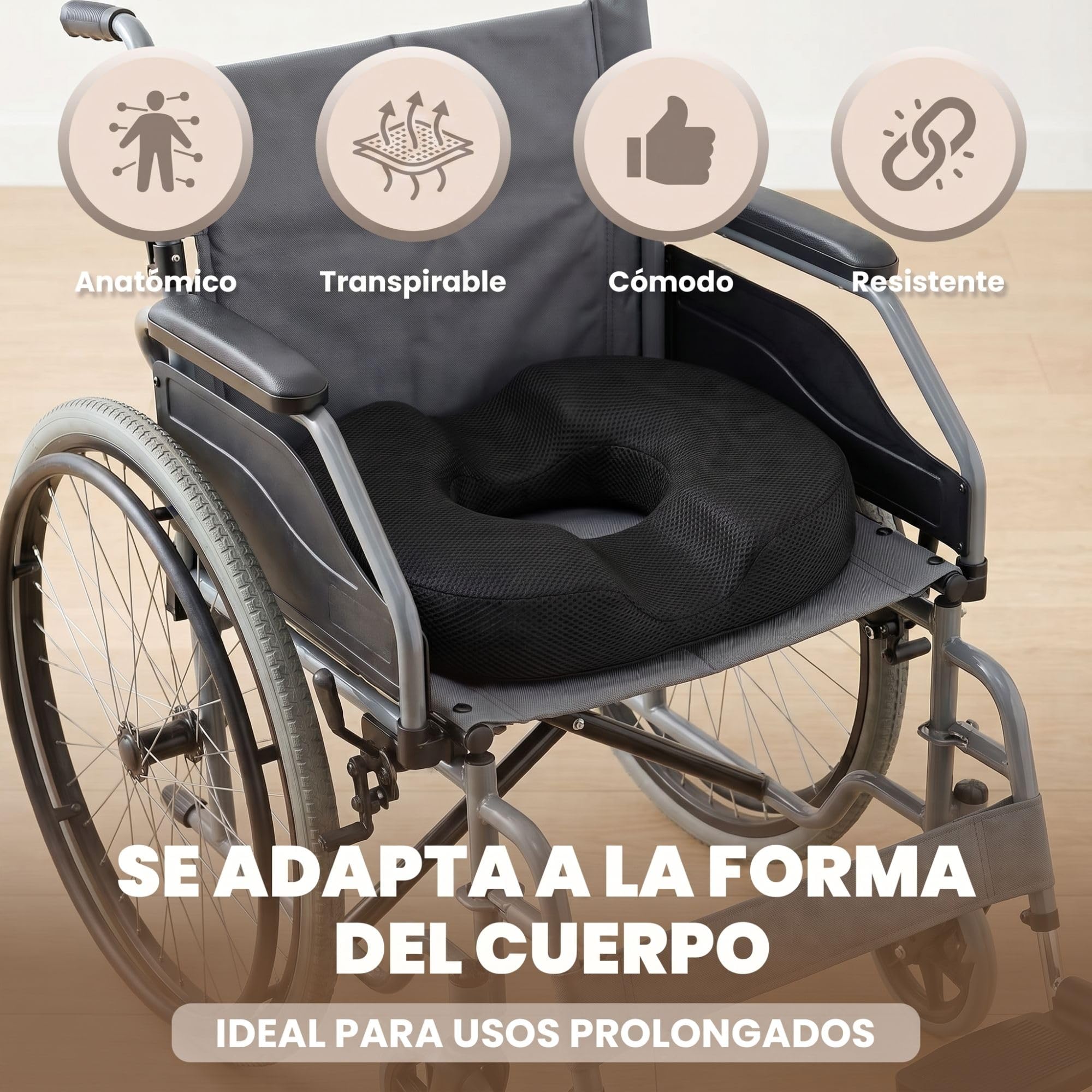 Cojín Ergonómico Viscoelástico de Coxis con Forma de Dónut – Ideal para Silla de Oficina, Coche y Teletrabajo en Jornadas Largas – Funda Transpirable Extraíble y Lavable a Máquina