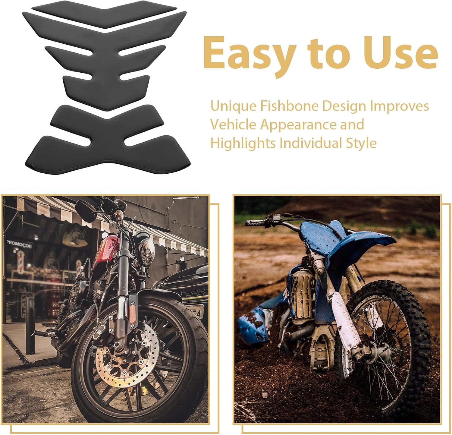 Fishbone Motorcycle Tank Protector Pad - Car Fuel Tank Decoration Sticker - Oil Holder Wrap for Bikes and Vehicles - Motorcycle Decor