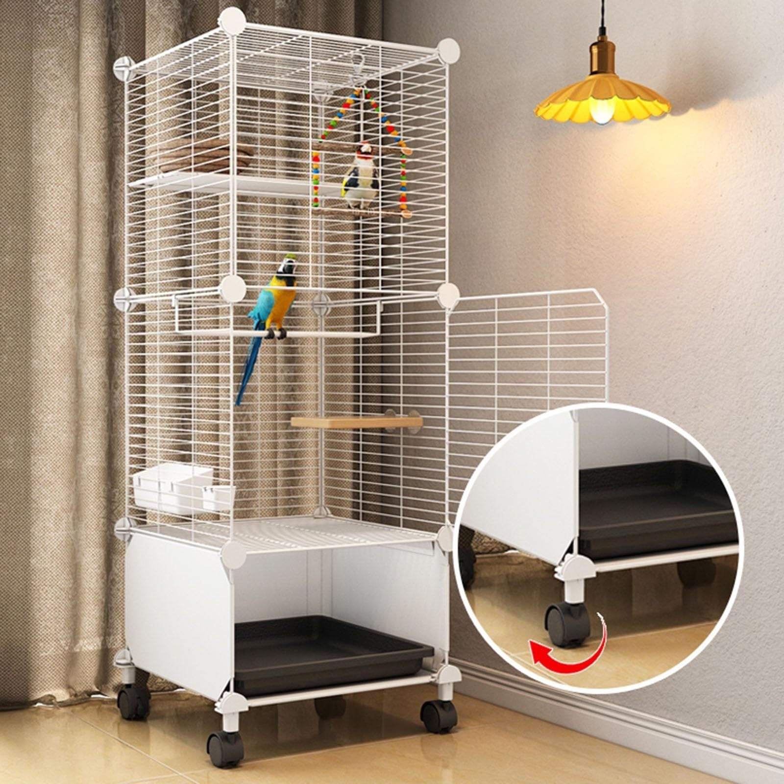 Grande Gabbia Per Pappagalli Con Ruote E Vassoio Estraibile – 73,7 X 40,6 X 106,7 Cm, Bianca