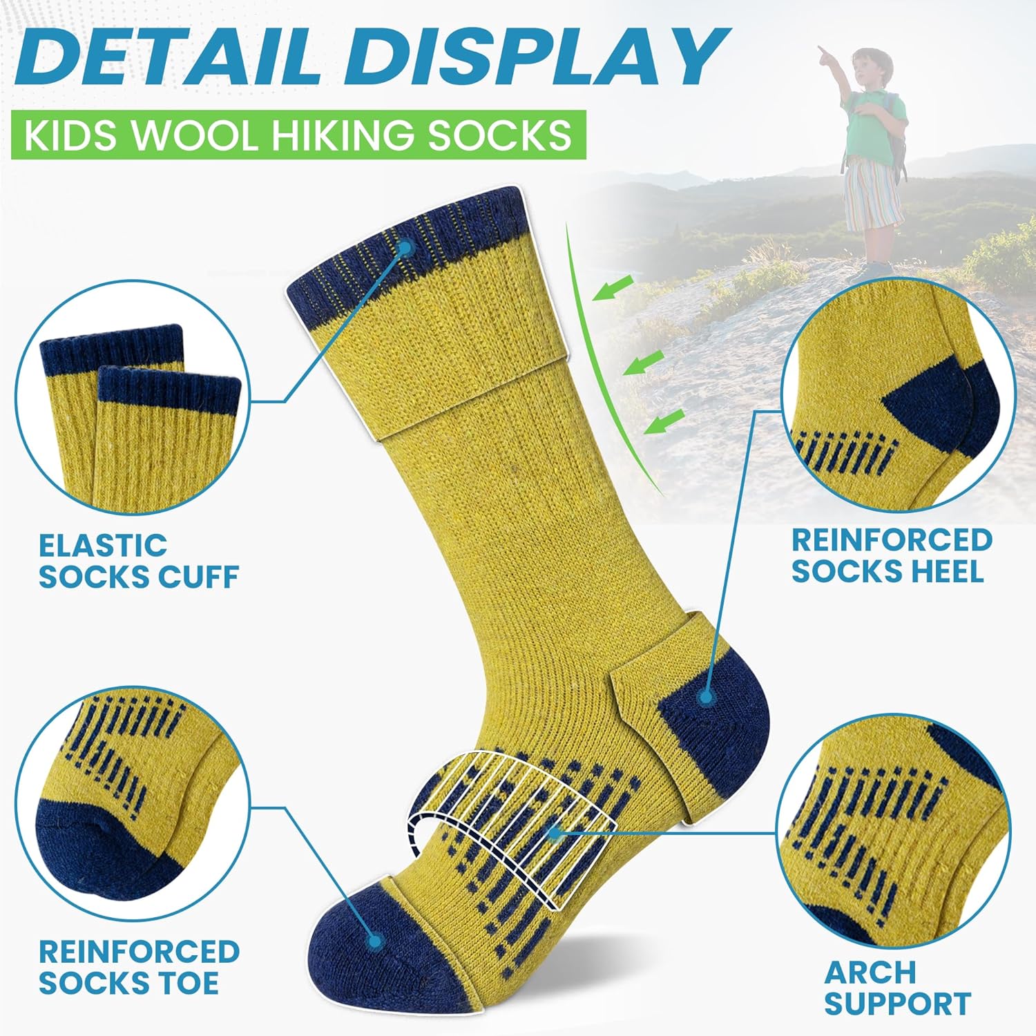 WEVIAS Kids Merino Wool Hiking Socks Boys Thermal Winter Cozy Boot Warm Cushion Socks 6 Pairs - Image 5