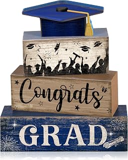 CroBlissful 4 Pcs Graduation Centerpieces for Tables 2026 Congrats Grad Table Decorations Graduation Tiered Tray Decorations Class of 2026 Senior Wooden Block Sign Congratulate Gifts for Home Shelf