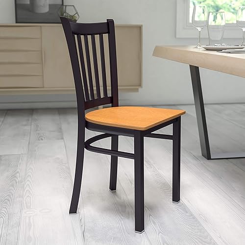 Miniatura 2 de Flash Furniture - Silla de metal para restaurante de la serie HERCULES, respaldo vertical negro - Asiento de madera natural