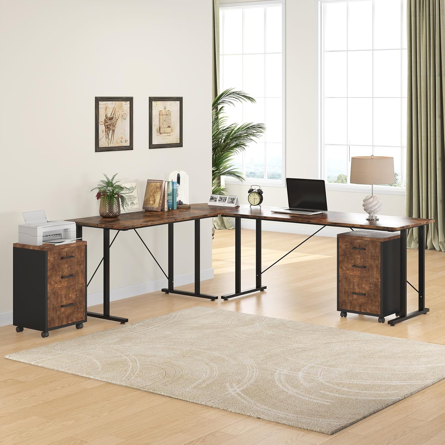 Triebsigns 3 Drawer File Cabinet, Vertical Mobile Filing Cabinet, Under Desk Rolling Printer Stand for Home Office, fits A4 or Letter Size (Brown)