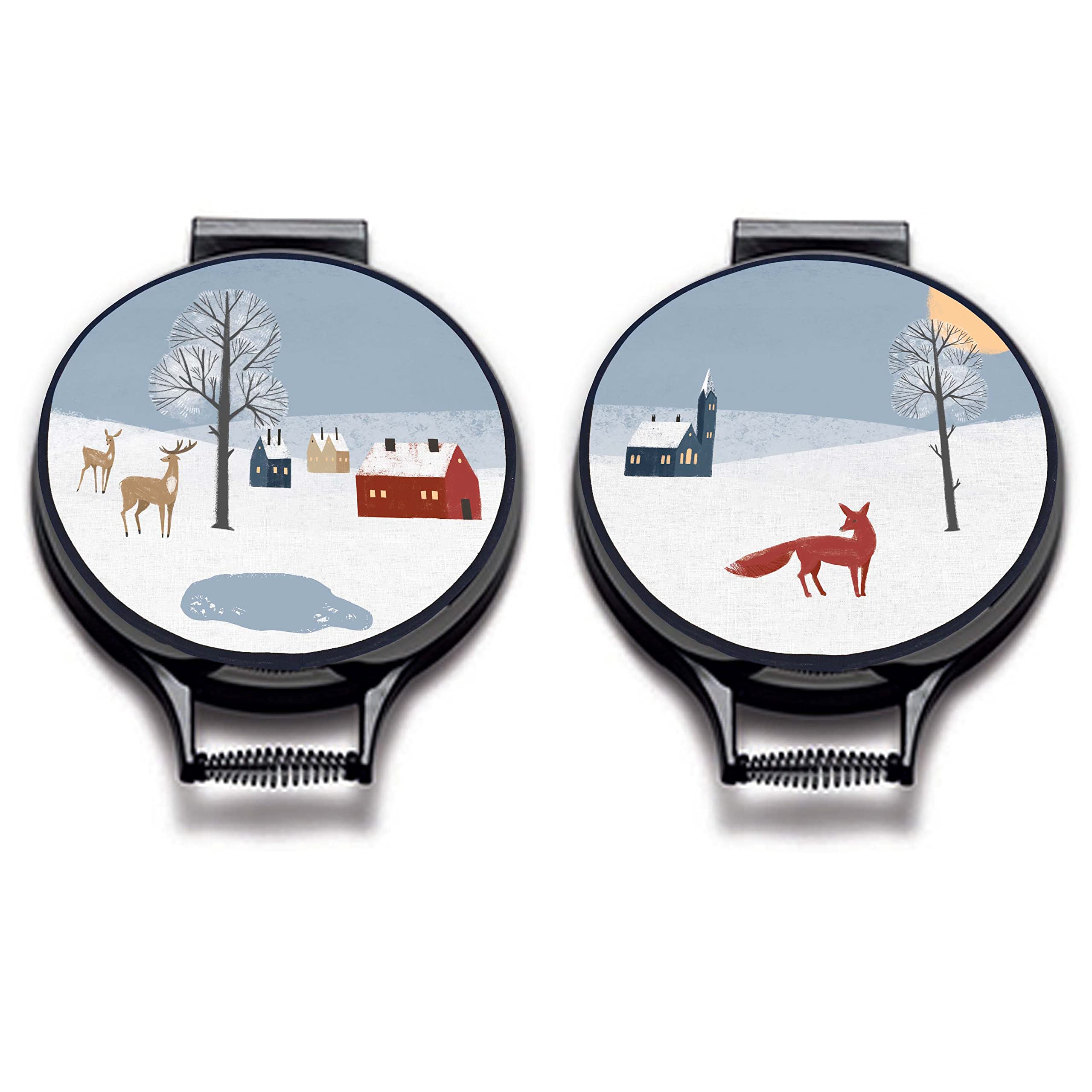 Christmas Hob Covers – Set of 2 | 37cm Round | Compatible with AGA, Heritage & Stanley Cookers | Heat-Resistant Pads | Chefs kitechen Accessories | (Winter Fox)