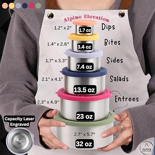 Miniatura 3 de 12 piezas 6 recipientes de acero inoxidable + 6 tapas de silicona Contenedor de aperitivos de acero inoxidable 304 Recipientes anidables para