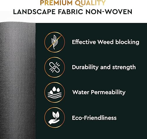 Miniatura 4 de FLARMOR Tela de paisaje, resistente, 4 x 100 pies, 1.8 onzas, tela de paisaje de barrera de malezas, bloqueador de malas hierbas, rollo de tela de