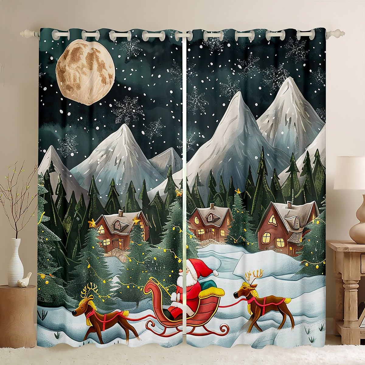 Homemissing Merry Christmas Curtains (2 Panels,W46*L72) For Bedroom Kids Boys Girls Adult Xmas Santa Window Curtains Christmas Theme Blackout Curtains Cute Deer Window Treatments Room Decor โ image 1