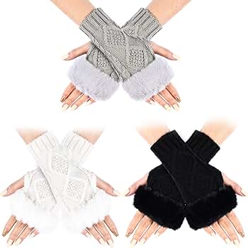 SATINIOR 3 Pairs winter women fingerless gloves Knitted faux