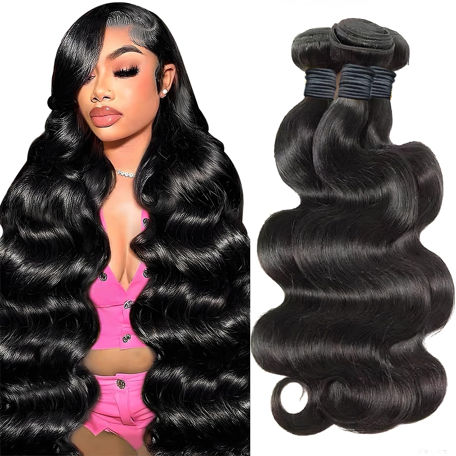 14A Body Wave Bundles Human Hair 24 26 28 30 Inch 100% Brazilian Virgin Real Raw Human Hair Bundles Body Wave Thick Weave Natural Color (24 26 28 30