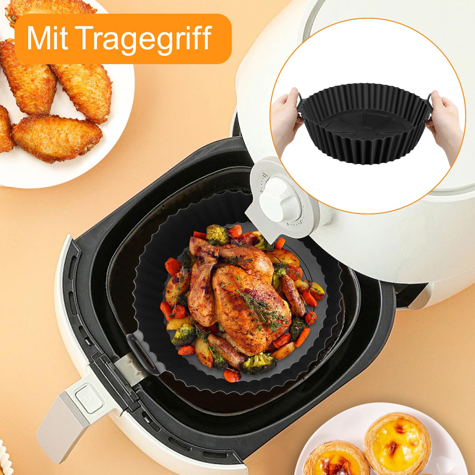 Stampo In Silicone Per Friggitrice Ad Aria - 2 Pezzi Rotondi Riutilizzabili, Divisi Per Cucinare Più Cibi Insieme