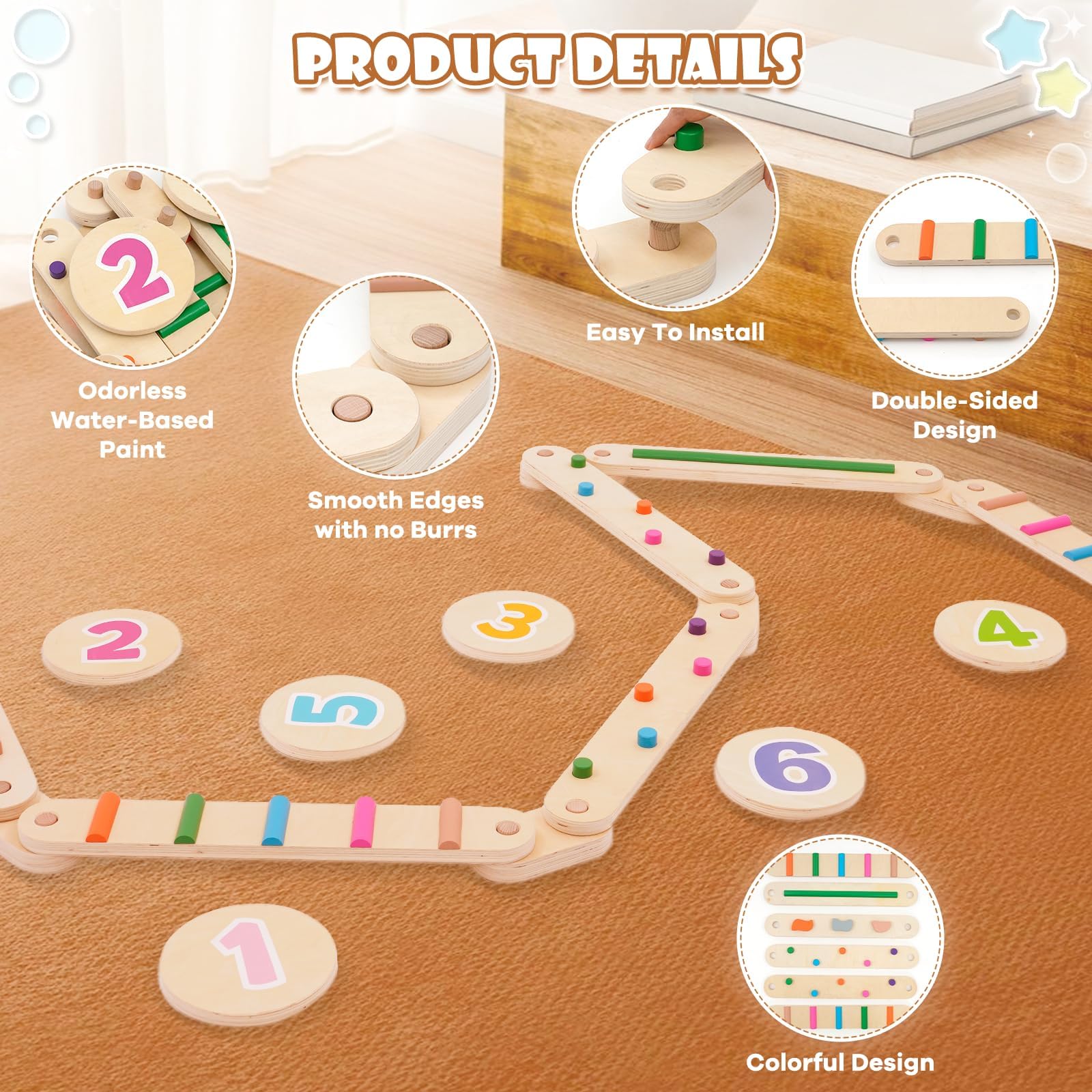 Trave Equilibrio in Legno per Bambini con 6 Pietre di Equilibrio, Giocattolo Montessori per Allenamento Dell'equilibrio per Interni ed Esterni per lo Sviluppo della Coordinazione e Della Stabilità