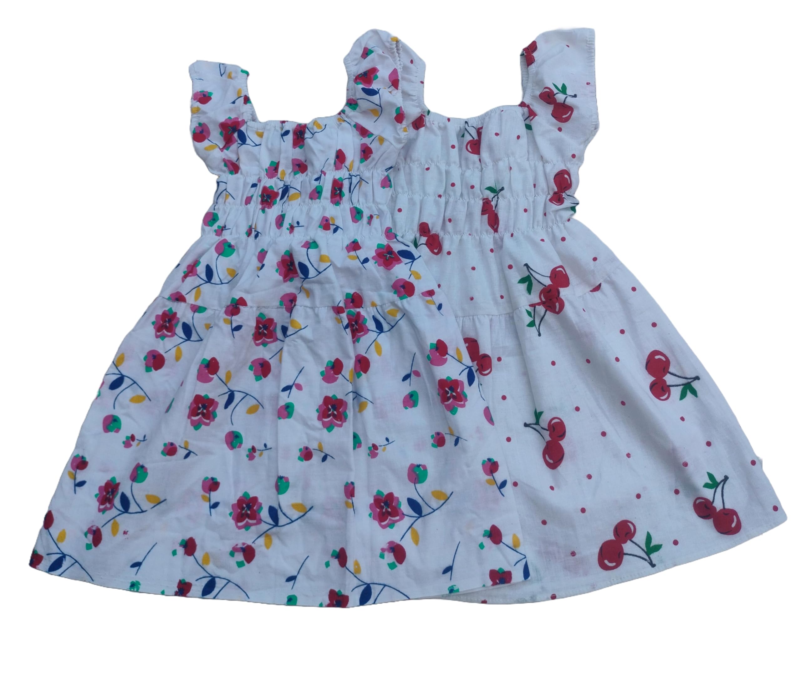 TVESA Baby Girl Cotton Printed jhabla middi Frock Dresses Combo Pack of 2 (3-4 Years) Multicolour 1