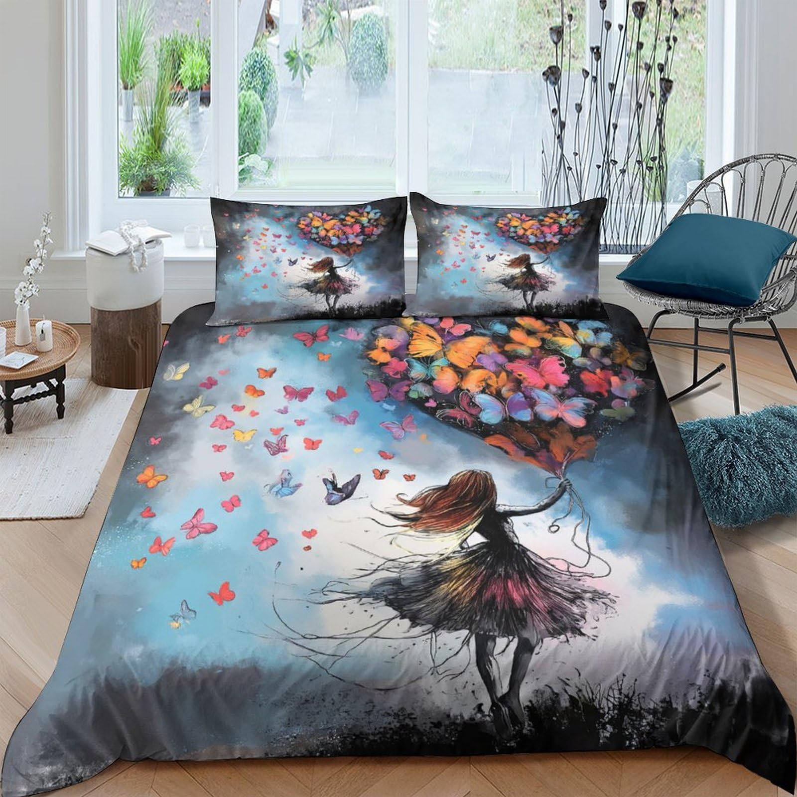 Ctjqhvkz Girls Style-3 3D Printed With Balloons Fitted Sheet Microfiber Soft Colorful Heart Bed Cover Bedroom Dorm Mattress Decor Single（135X200cm）