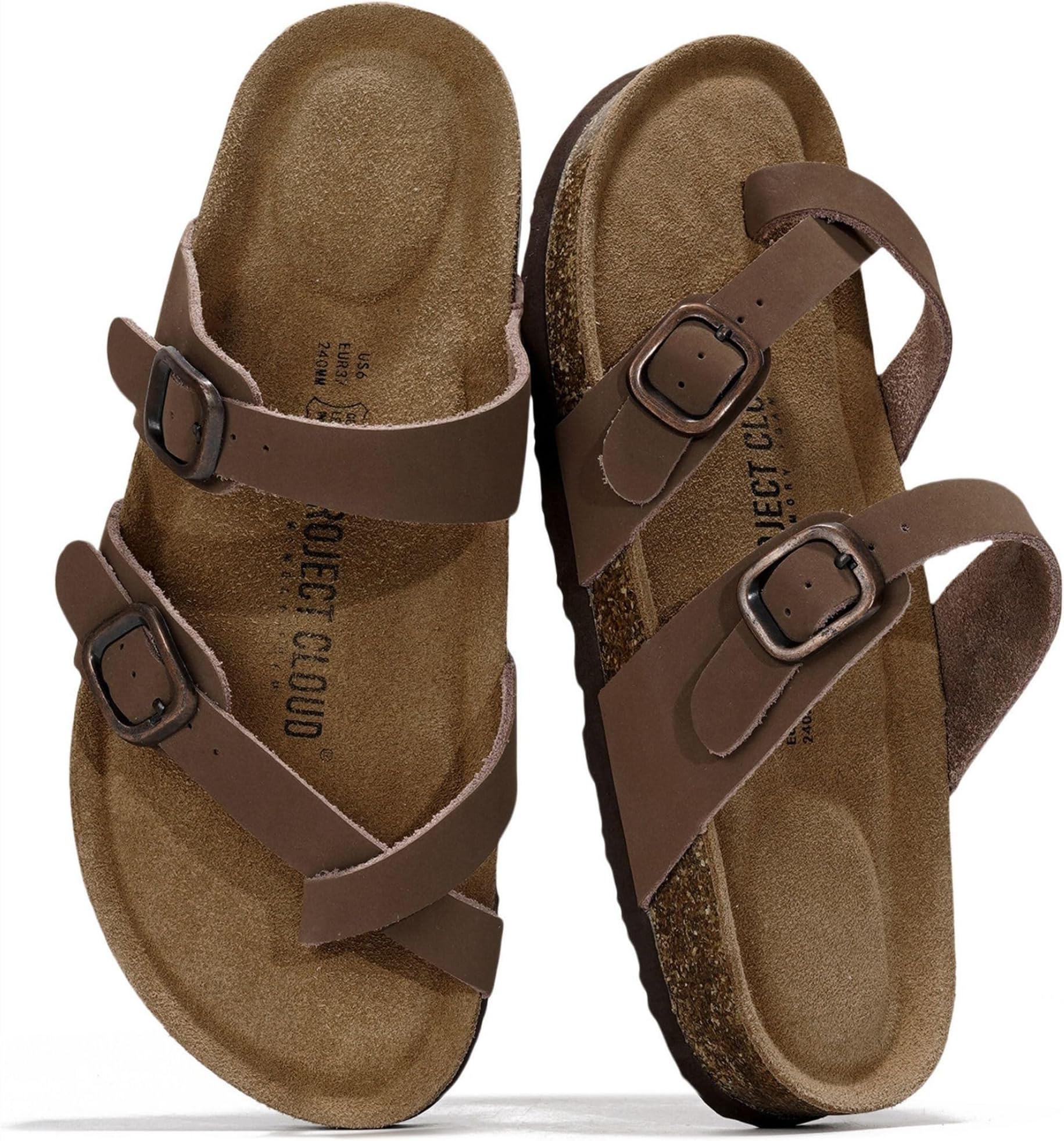 Project Cloud 100% Genuine Leather Womens Sandals Footbed Slides for Women