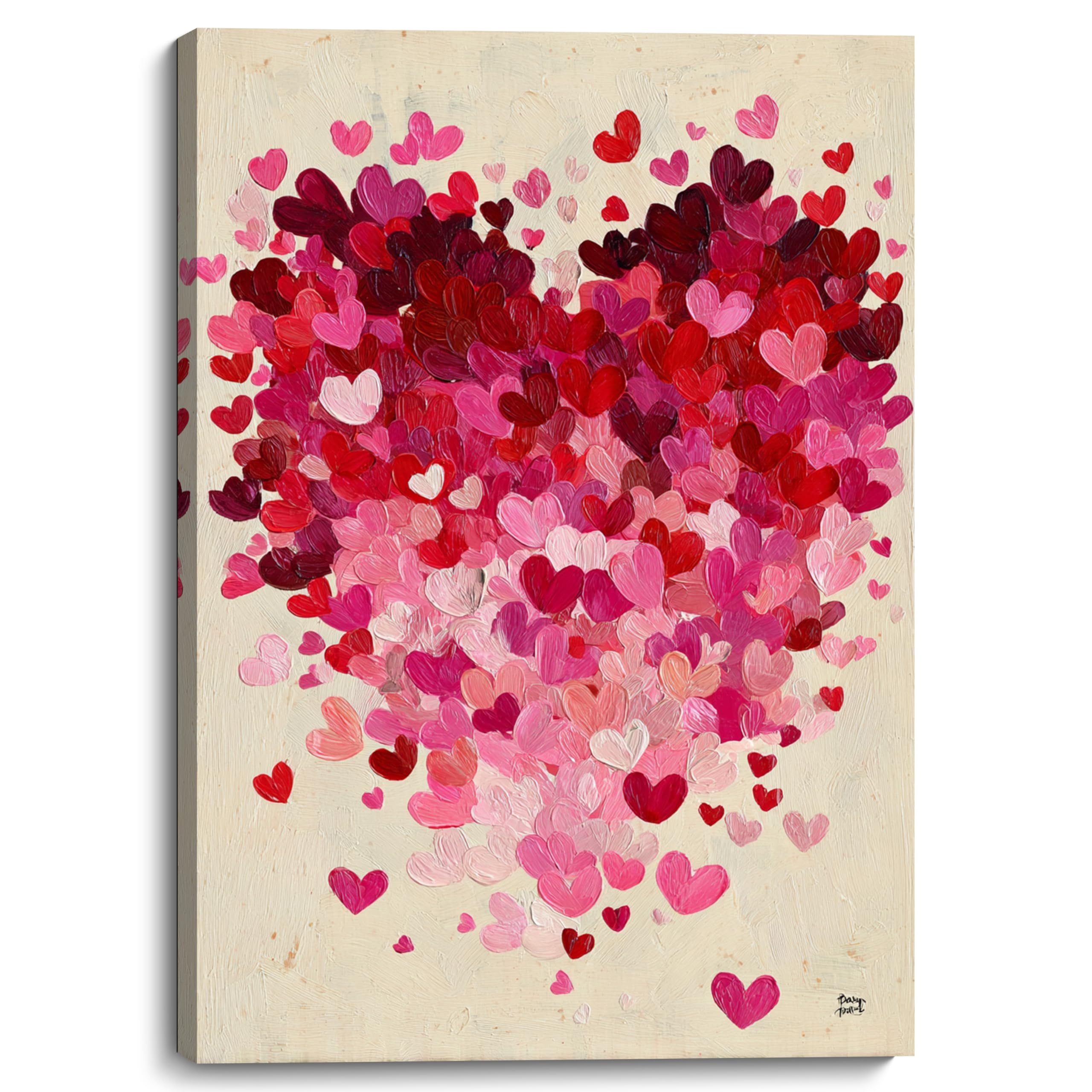 Heart Abstract Wall Art Print 12x16 Inch – Valentine Love Theme Pink and Red Heart Canvas Print Featuring Layered Brush Texture and Soft Neutral Background for Bedroom, Living Room or Modern Home Décor, Ready to Hang