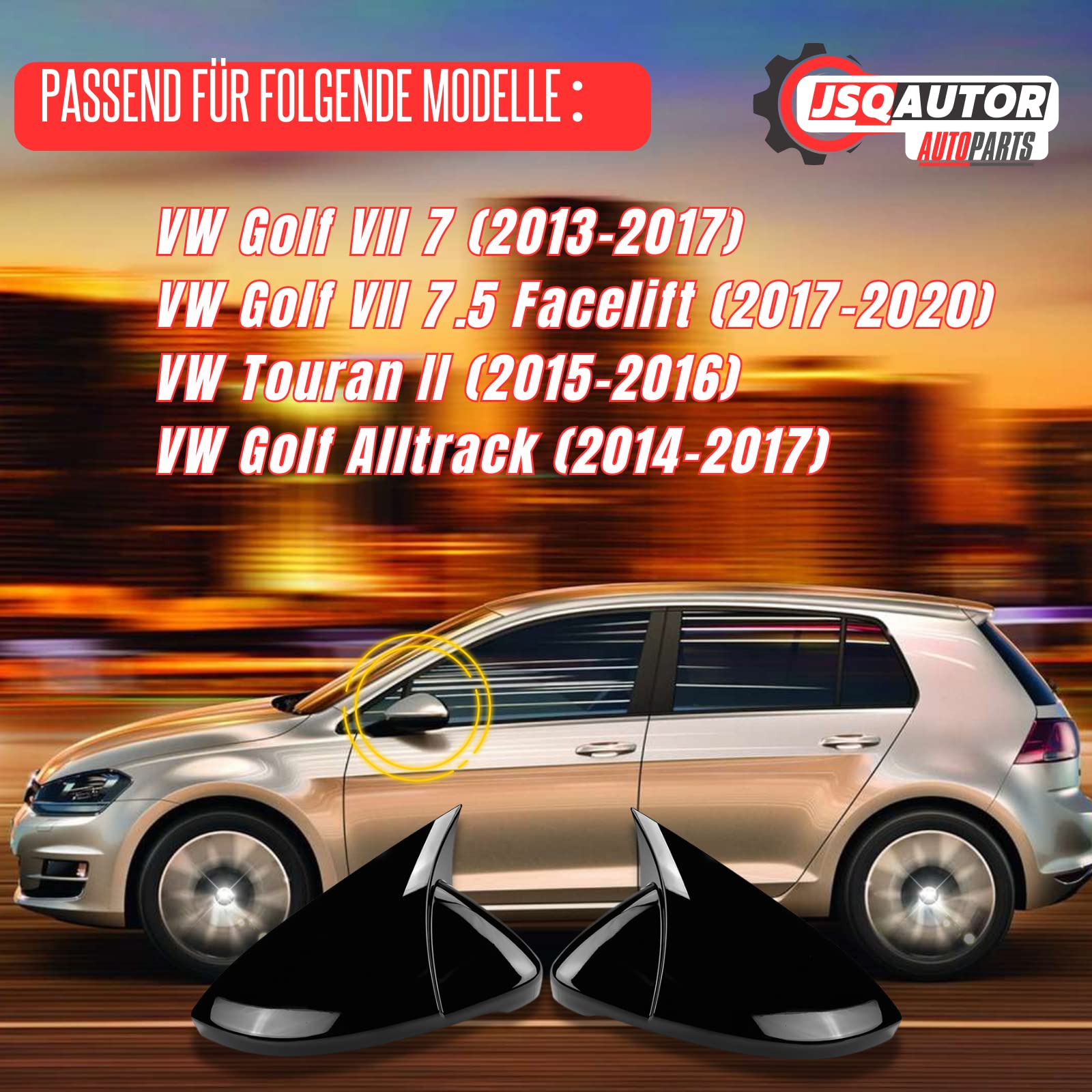 Sportowe nakładki na lusterka, błyszczące, czarne, kompatybilne z 2013-2017 VW Golf VII 7 Variant i 7.5 GTI GTD R/Golf Alltrack, do modeli Touran II Tuning, akcesoria samochodowe zewnętrzne