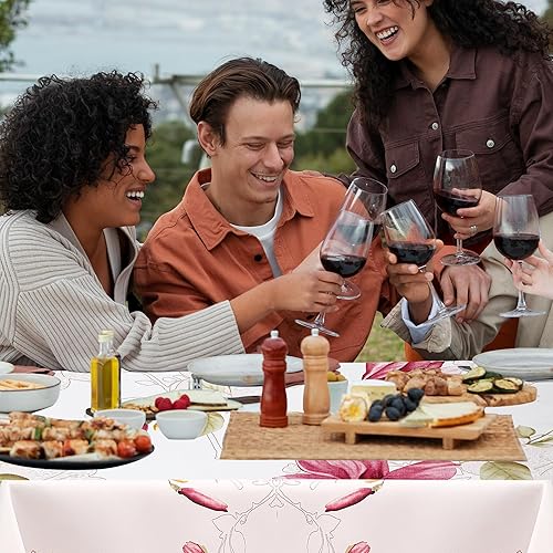 Miniatura 7 de Majestic Giftware Manteles de poliéster para mesas rectangulares  (70120)  TC1503 Fushia Floral Print Hem Stitch Cubierta de mesa de comedor  Mantel