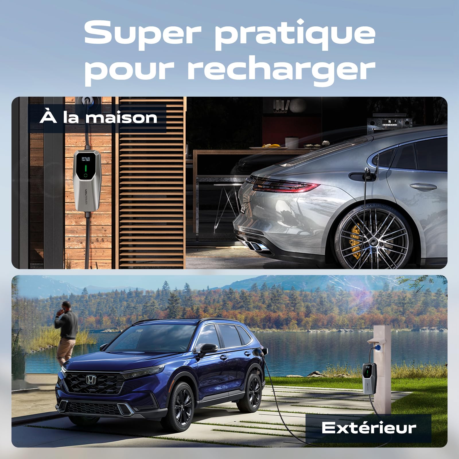 Chargeur Voiture Electrique, 7.36KW Cable Recharge Voiture Electrique Type 2, VDLPOWEREU Chargeur EV avec Courant Réglable de 6A/8A/10A/13A/16A//20A/24/32A, Monophasée CEE 3 Broches, IEC 62196-2, IP65