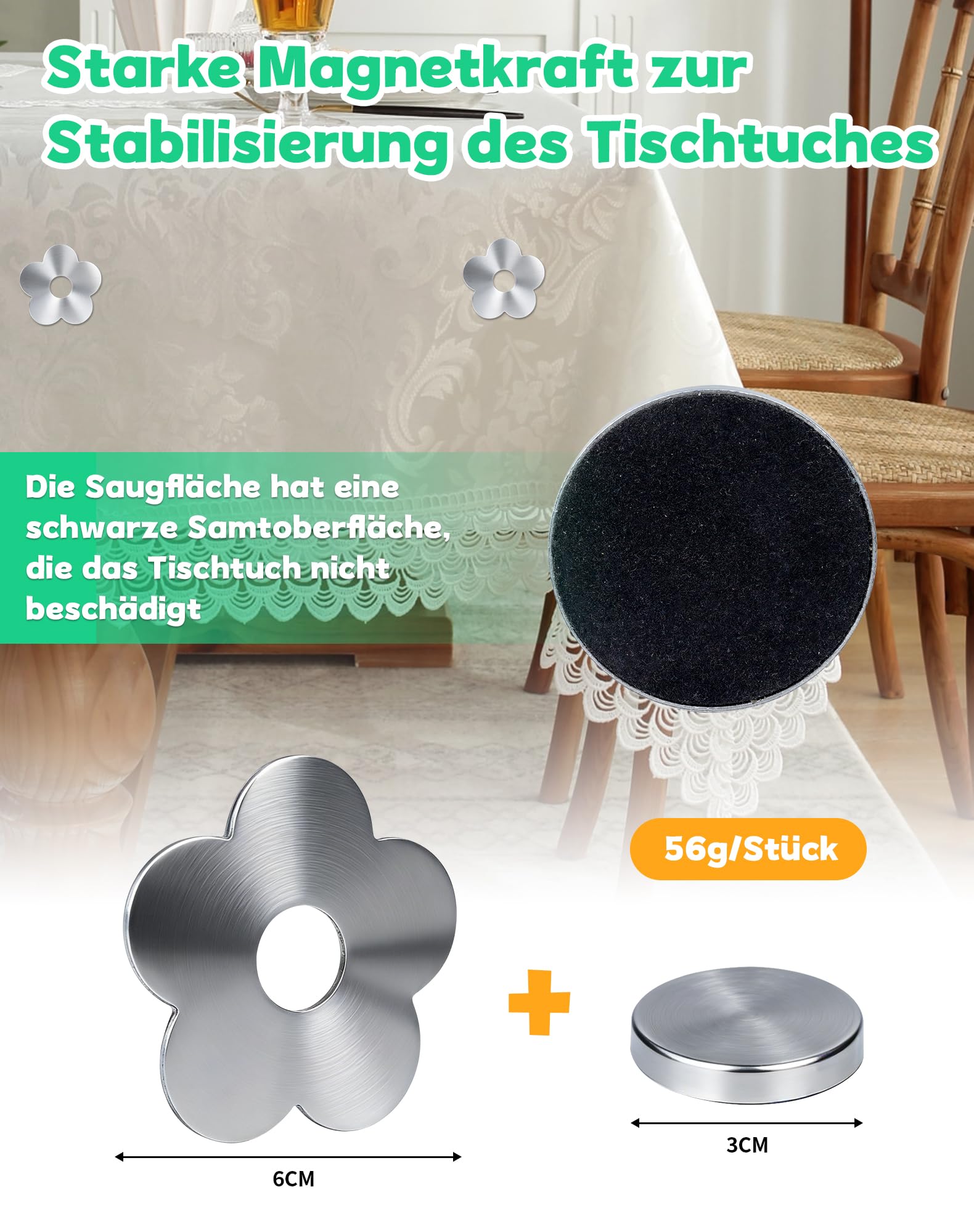 8 Stück 56g Tischdeckenbeschwerer für Draußen Extra Schwer Tischdeckengewichte Tischtuchbeschwerer Magnete für Tischdecken Edelstahl Tischdecke Gewichte Tischtuchklammer (Blumen)