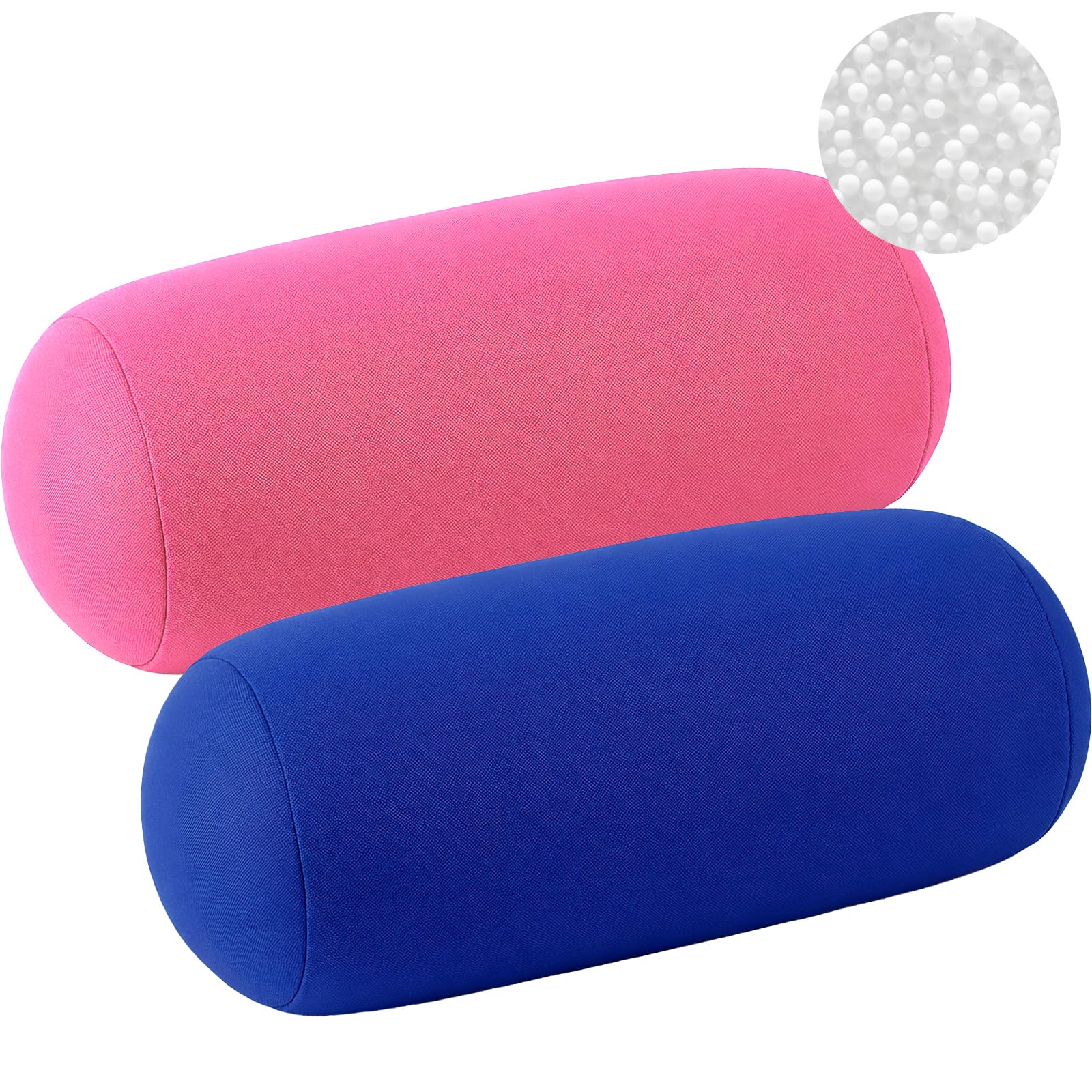 JTKDG 2 Pcs Microbead Roll Pillow 30 x 16 cm Soft Pillow Bolster Cylindrical Pillow Microbead Cushion Pillows Neck Head Back Support for Sleeping Home Office Travel (Pink, Blue)