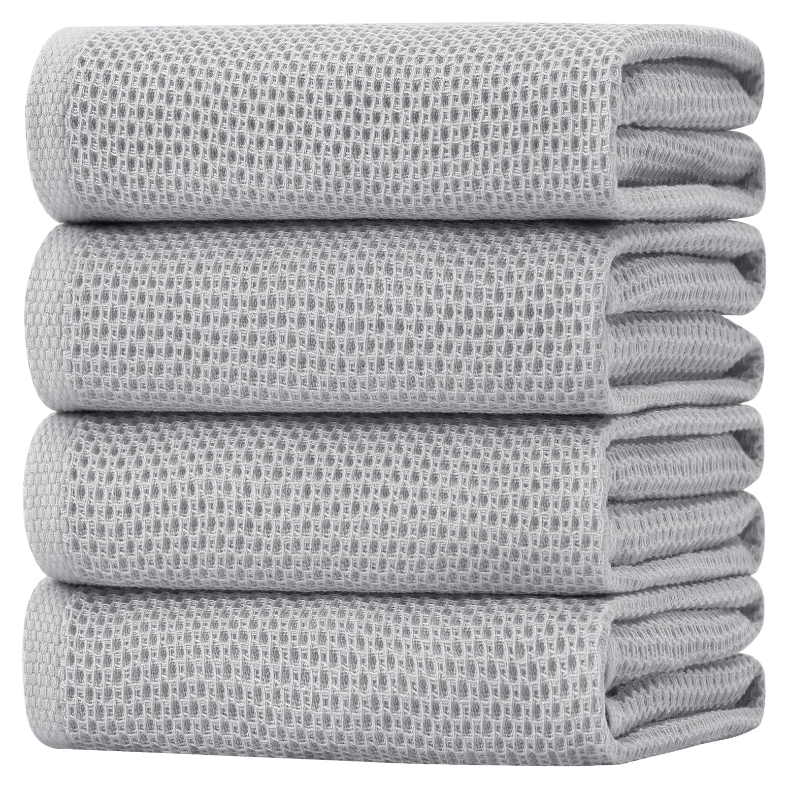 Homaxy 100% Cotton Oversized Waffle Weave Kitchen Towels 4-Pack, Light Gray