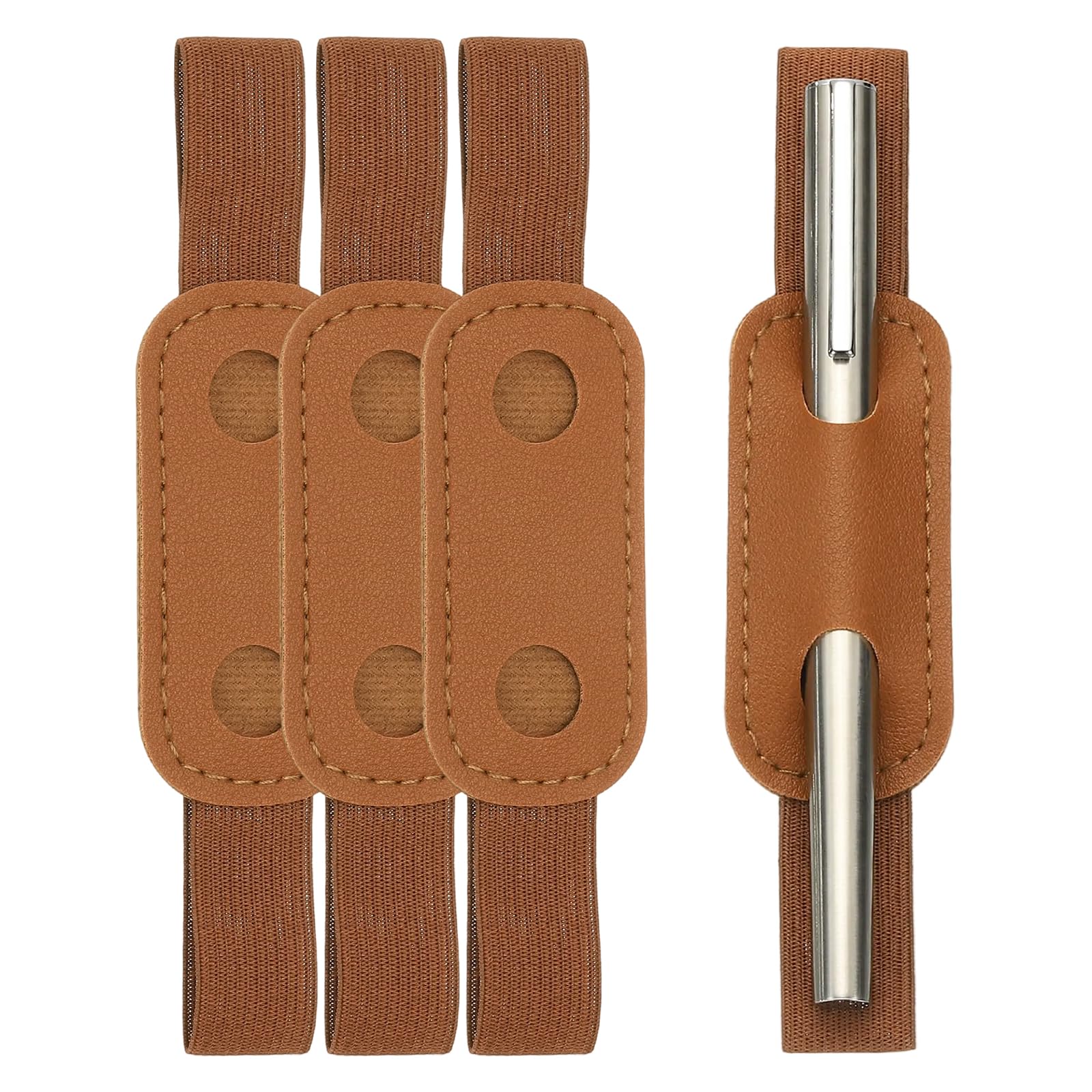 PATIKIL 4 Pcs Adjustable Pen Loop Holder for Notebook, PU Leather Pen Holder Pencil Sleeve Elastic Strap Band Designed for Journals Clipboards Notebooks Calendars, Brown