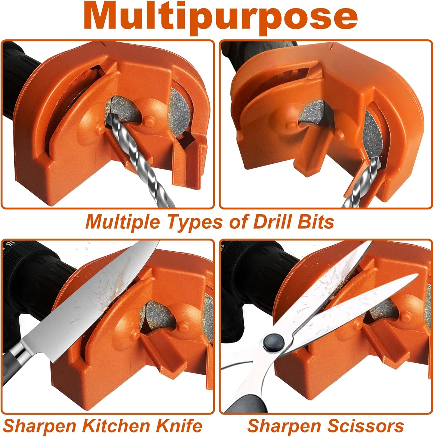 Drill Bit Sharpener,Portable Drill Bit Sharpener,Multipurpose Drill Bit Grinding Sharpener with 4 Grinding Wheels for All Bits(5/64''- 5/8''),Afilador De Brocas,Knife Sharpener Tool (Orange)