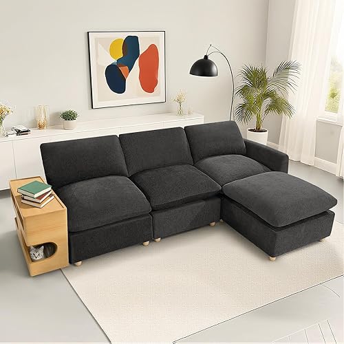 Sofá modular modular con reposabrazos reversible para casa de gato, 3 plazas con otomana de almacenamiento, sofá convertible en forma de L para sala