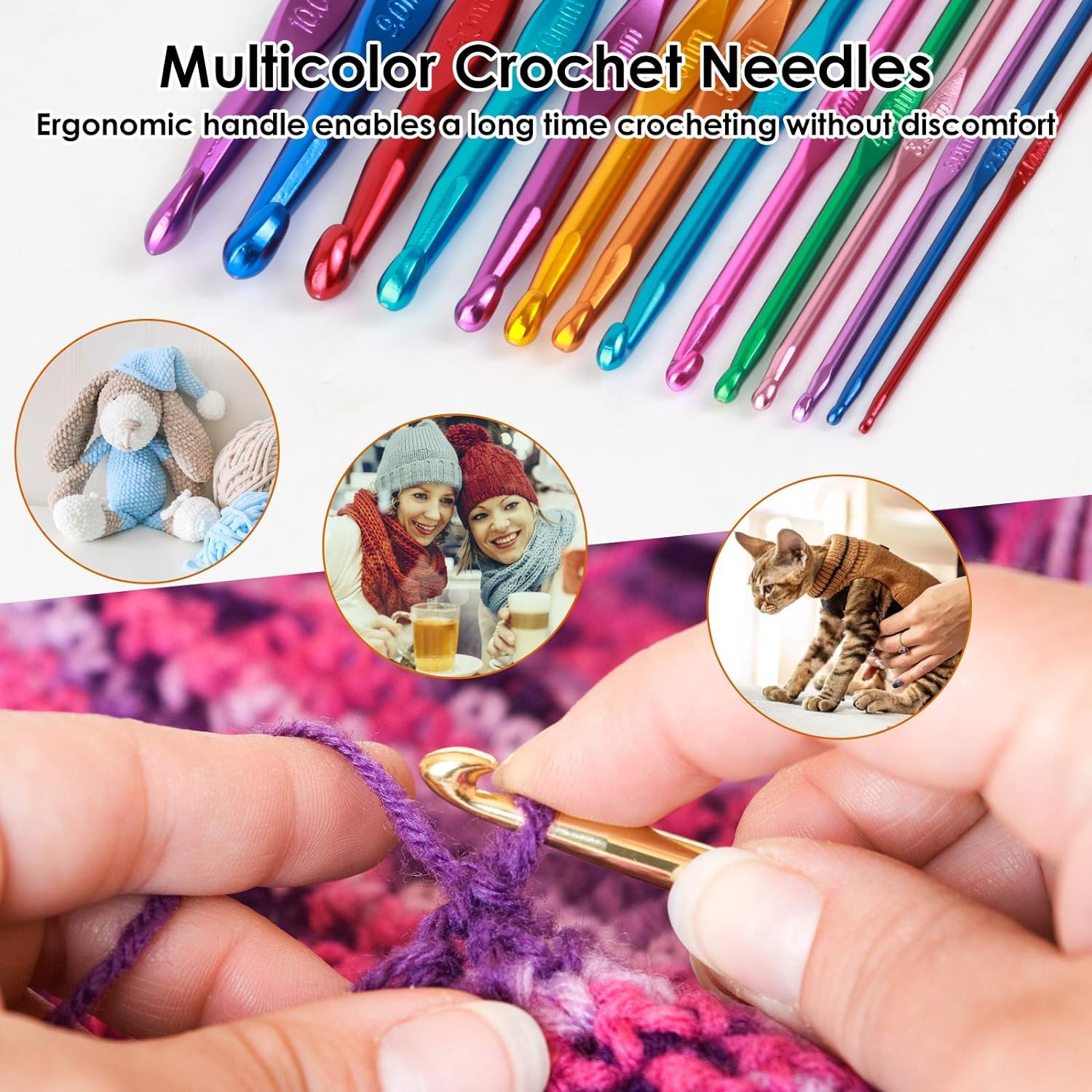 Gemsy Knitting Crochet Hook Needle Set | Hard-Anodized Aluminum Hook for Embroidery | Ultimate Sewing, Craft, Sweater, Woolen Cloth, Yarn, Thread | Needles Kit for Knitting (12 pcs Crochet) 3