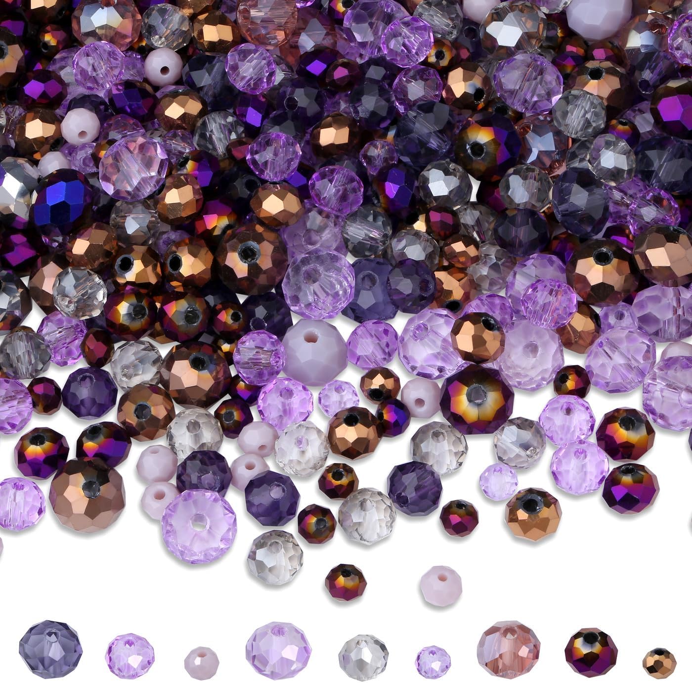 ZHIYUXI 1100PCS 4mm 6mm 8mm Purple Faceted Glass Beads for Jewelry Making Crystal Assorted Suncatchers Glass Beads for Bracelet Making Necklaces Accessories