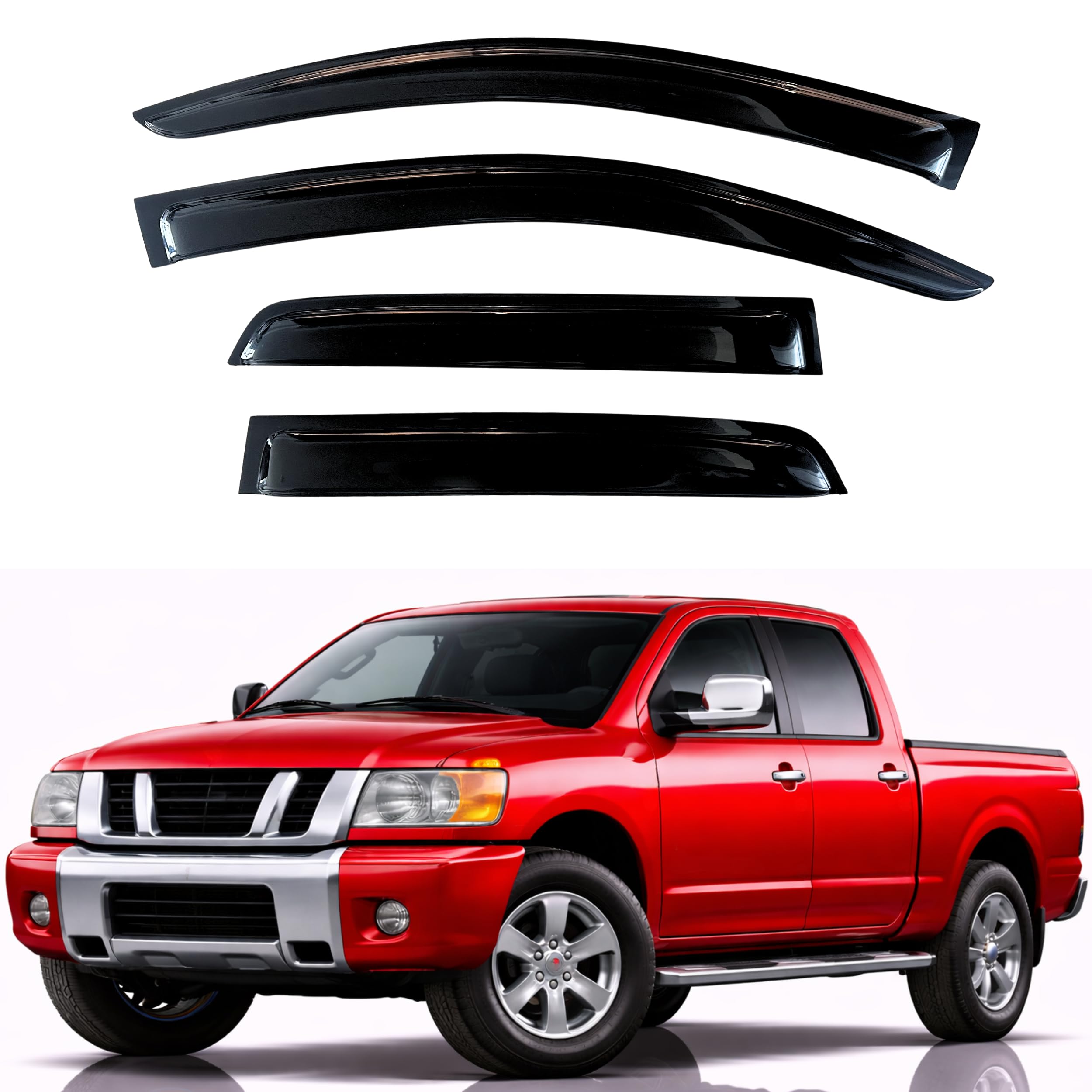 KPY Rain Guards Fit for 2004-2015 Nissan Titan Crew Cab, Out-Channel Window Visors Vent Wind Deflectors 4PC, Truck Accessories for 04-15 Titan Crew Cab (Full-Size Cabs)