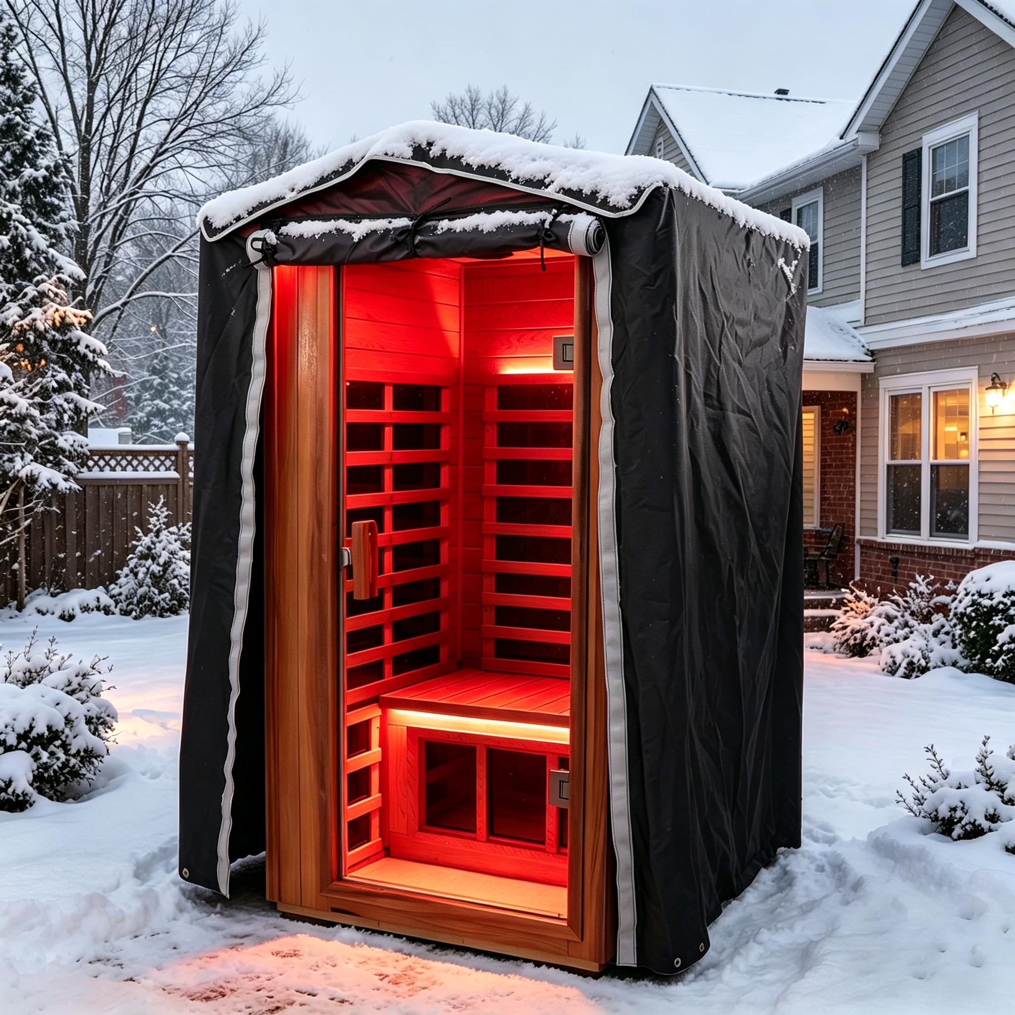 LTCCDSS Outdoor Sauna Cover, 1-Person Waterproof Sauna Protector | 3-Layer Oxford Cloth, Hook &amp; Loop Roll-Up Door, Heat Retention Dust Cover, Fits Up to 45.7 * 39.4 * 79.5 Inch Hillside Roof Sauna