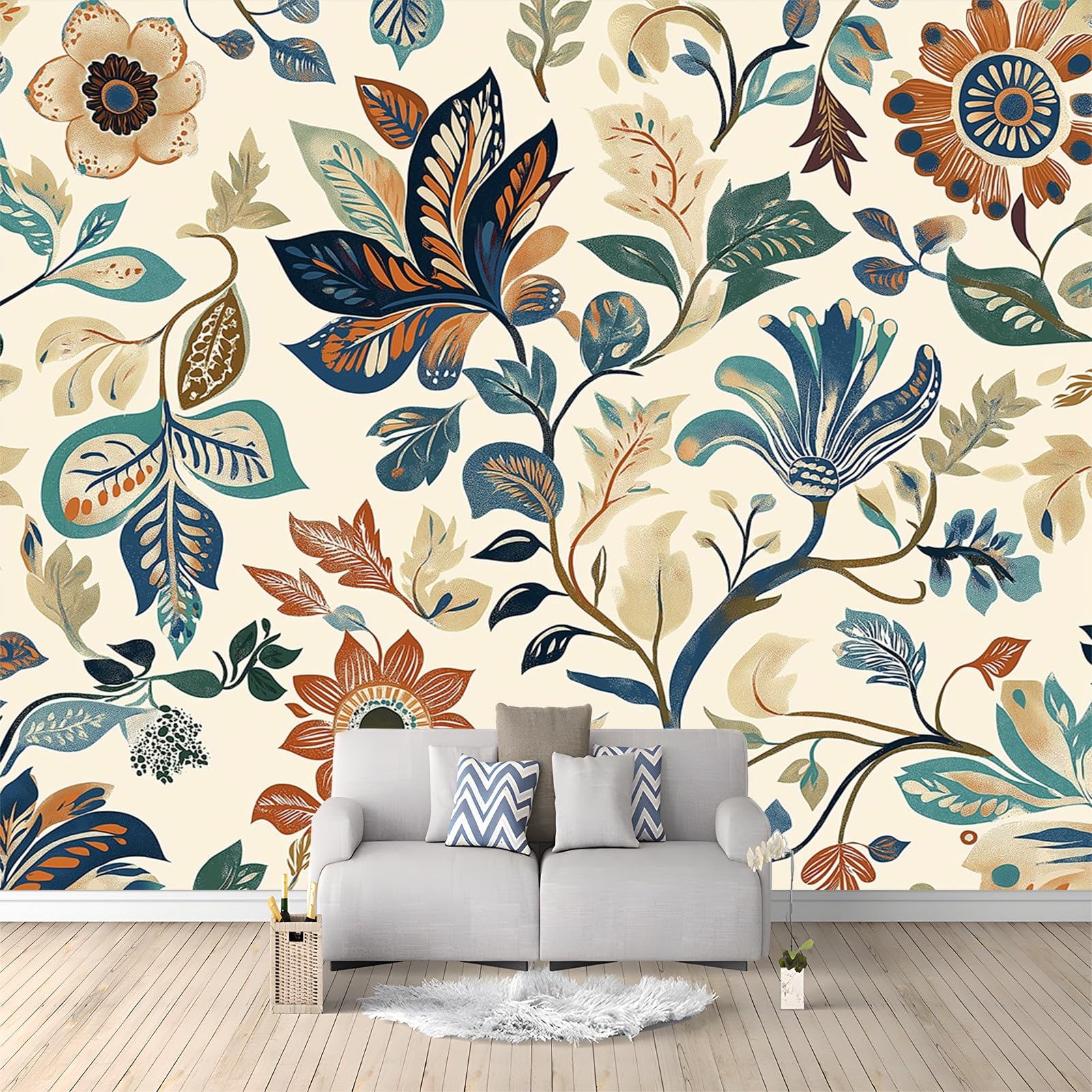 Tapeta 300 x 210 cm Tradycyjne wydruki kwiatowe Obraz w kolorze kości słoniowej tapety na malowidła ścienne sypialnia salon