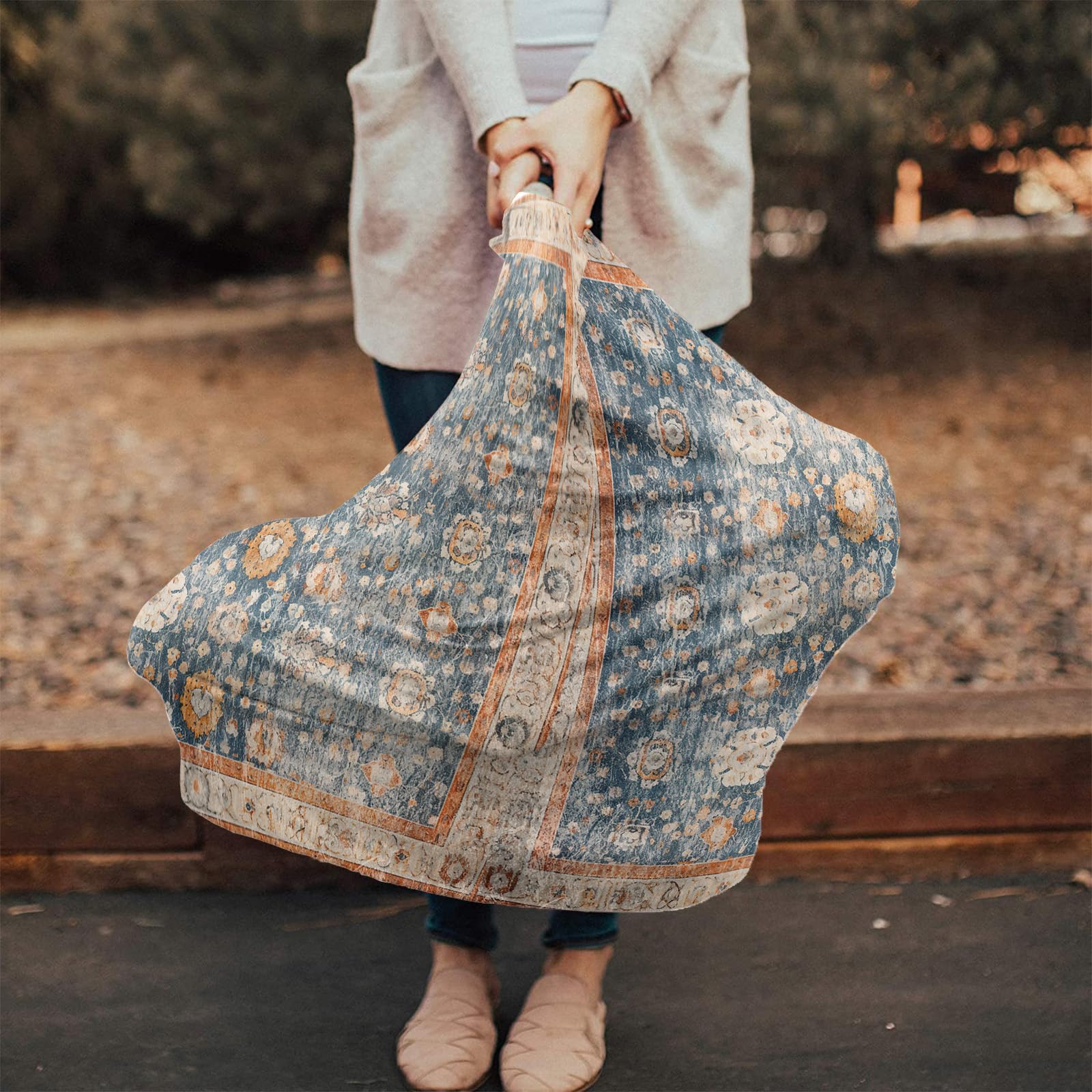 Nursing Cover for Breastfeeding Scarf, Blue Floral Textured Art Painting Retro Baby Car Covers Super Soft Multi Use for Canopy Shopping Cart Cover Blanket Stroller Cover